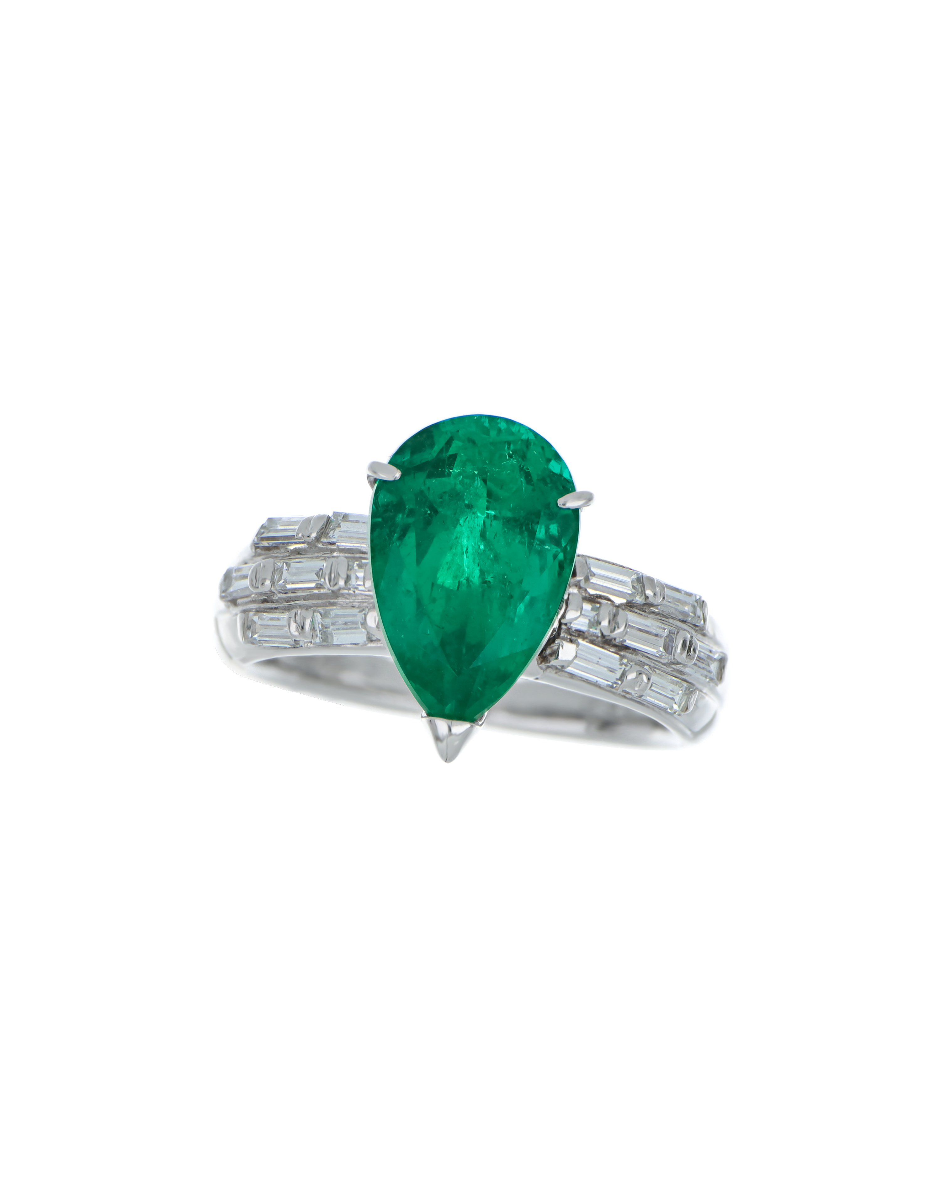 Natural Emerald Ring with Baguette Diamond Accents