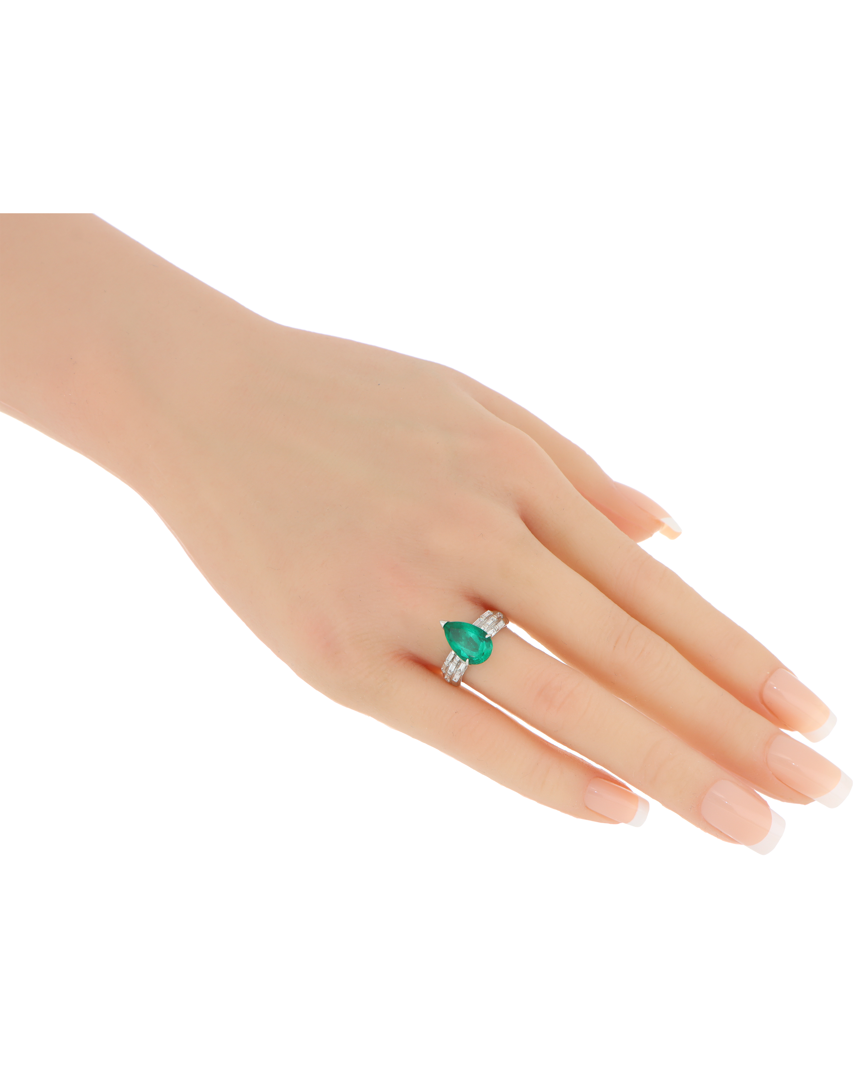 Natural Emerald Ring with Baguette Diamond Accents