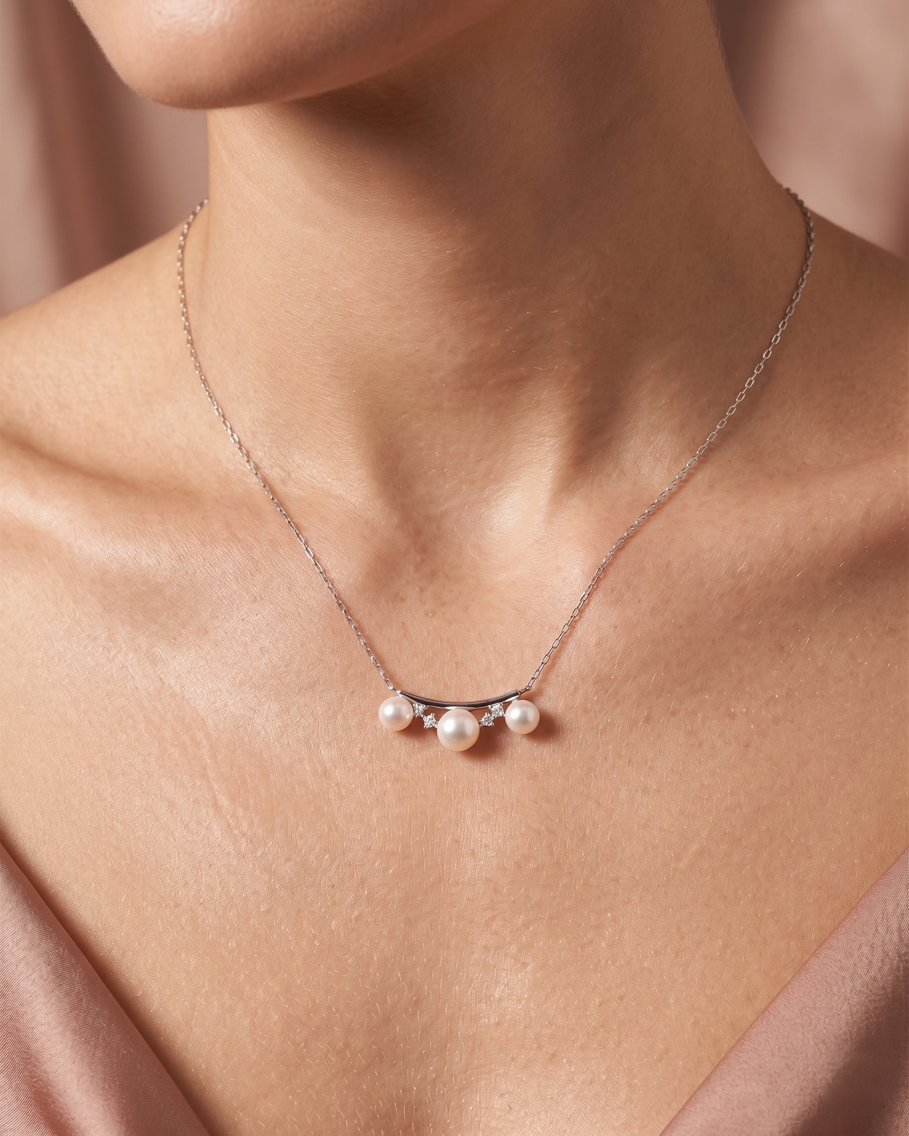 RoundBar Platinum Akoya Pearl Pendant Necklace