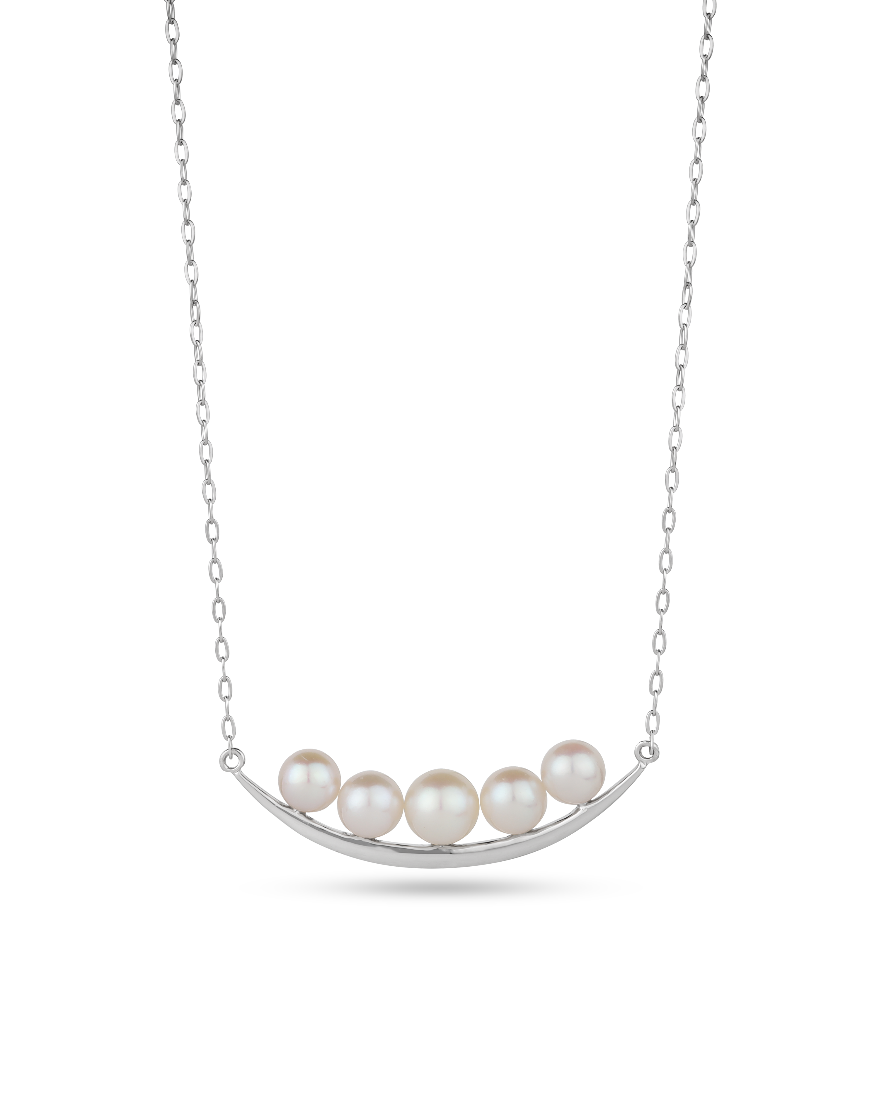 Platinum Akoya Pearl Curved Bar Pendant Necklace