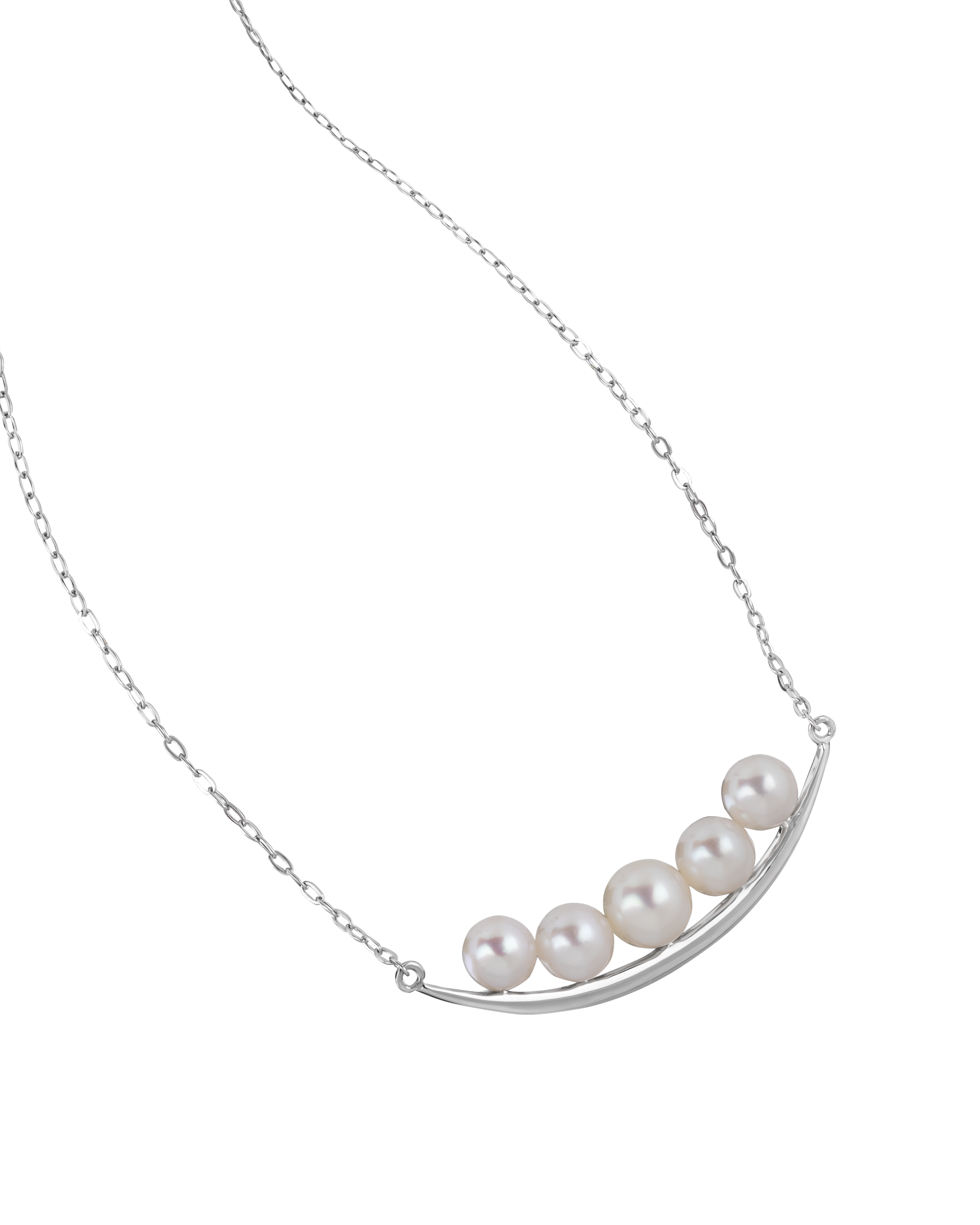Platinum Akoya Pearl Curved Bar Pendant Necklace