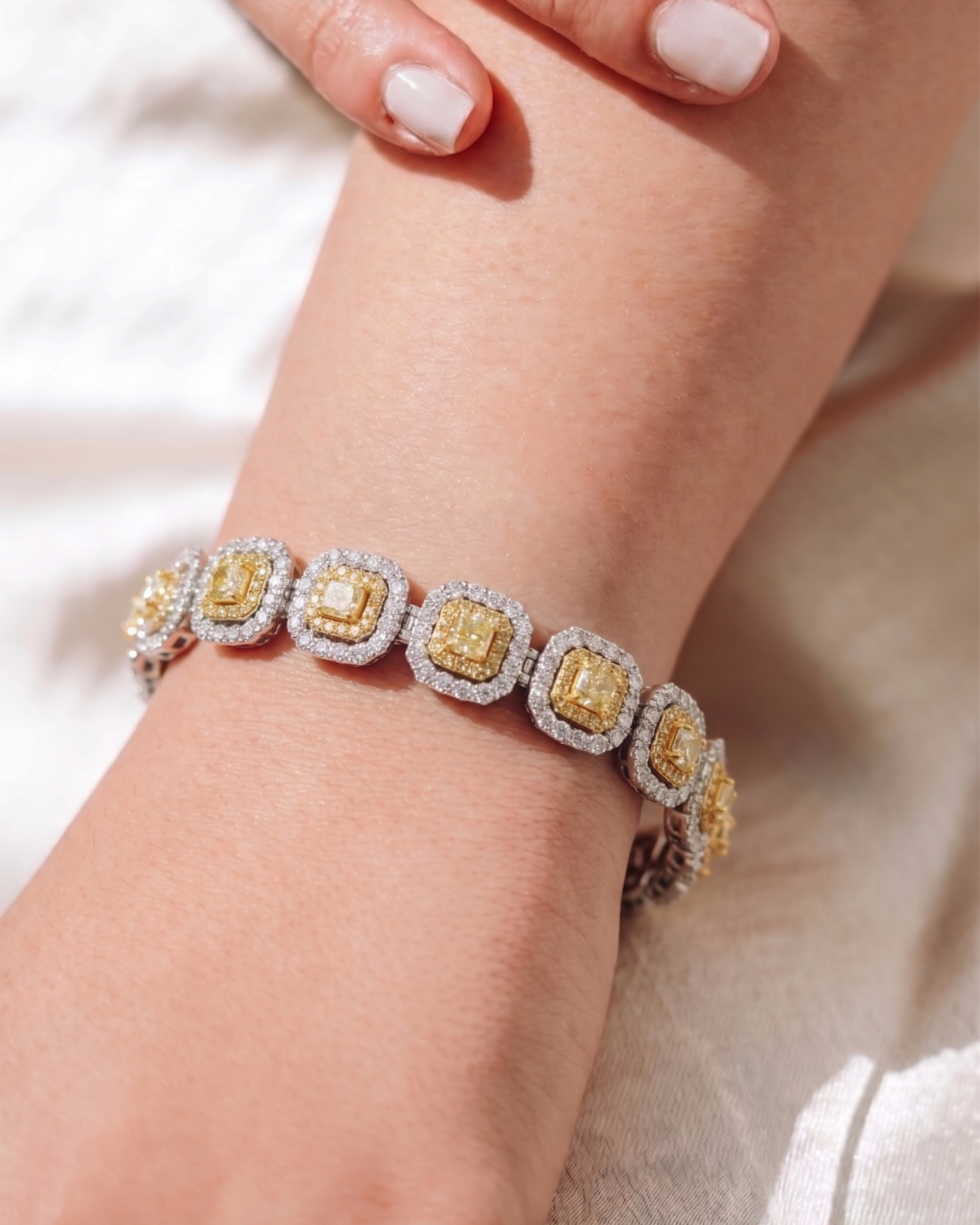 Certified Yellow Diamond Cushion Halo Bracelet