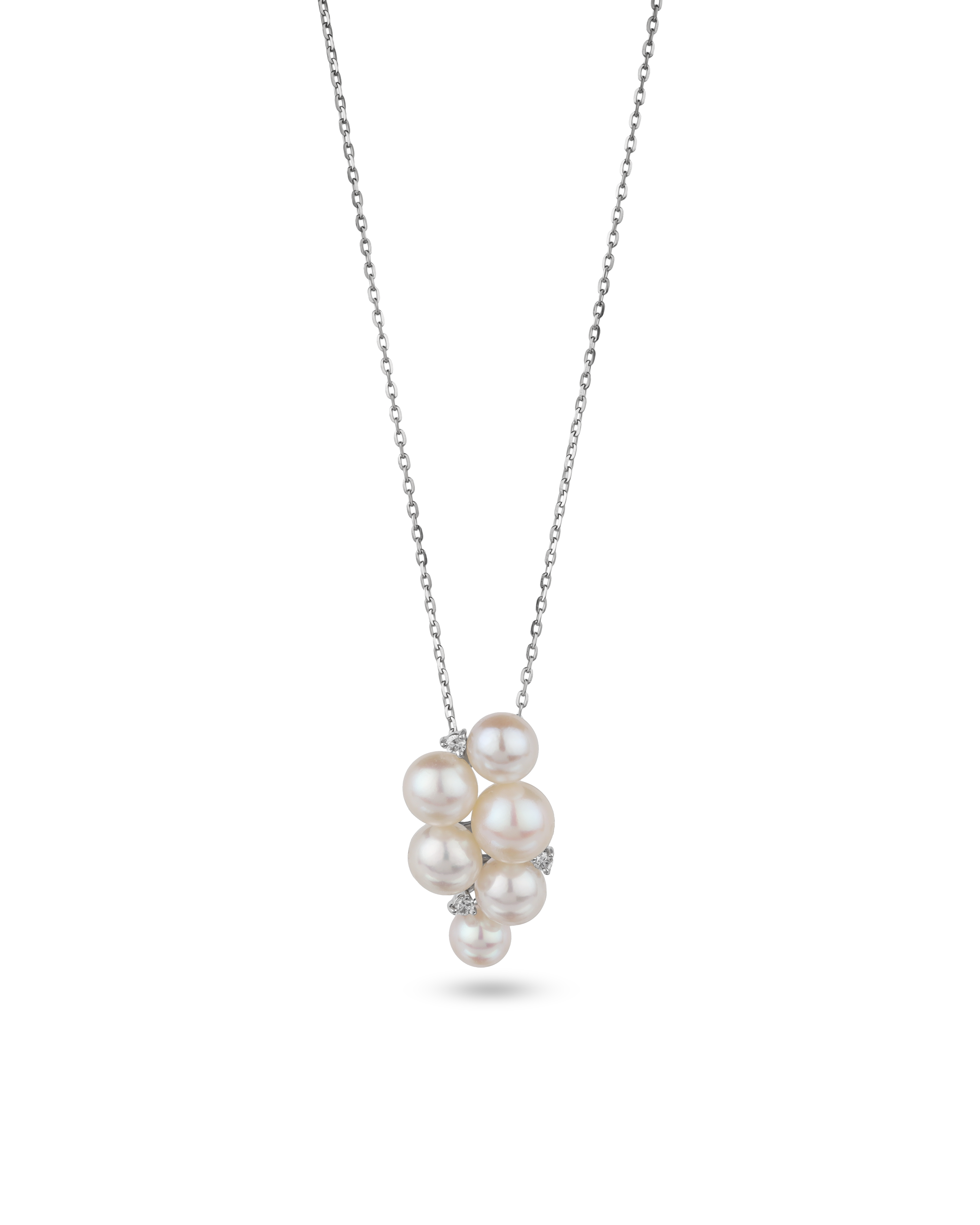 6.85 ct Platinum Akoya Pearl Cluster Drop Pendant Necklace