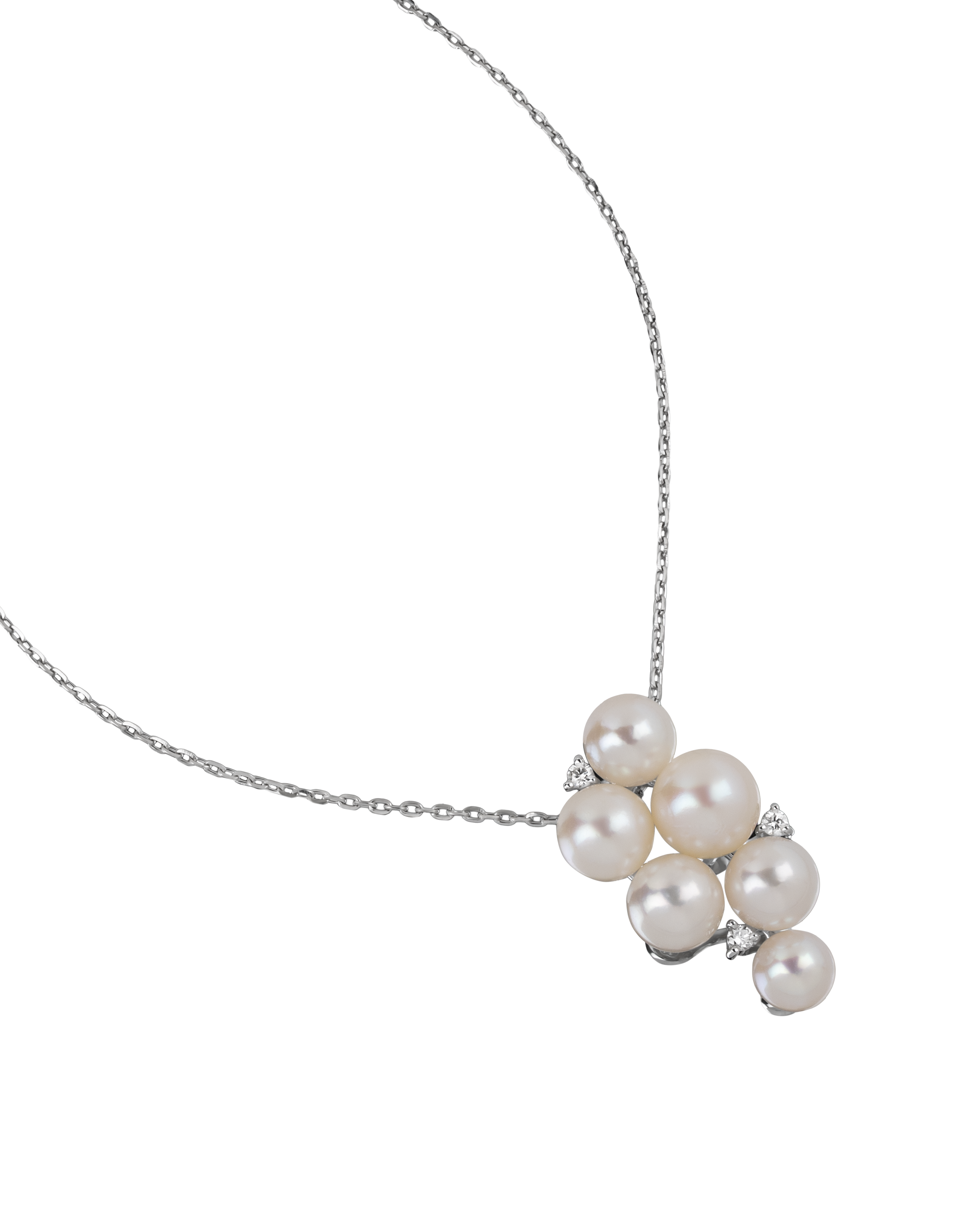 6.85 ct Platinum Akoya Pearl Cluster Drop Pendant Necklace
