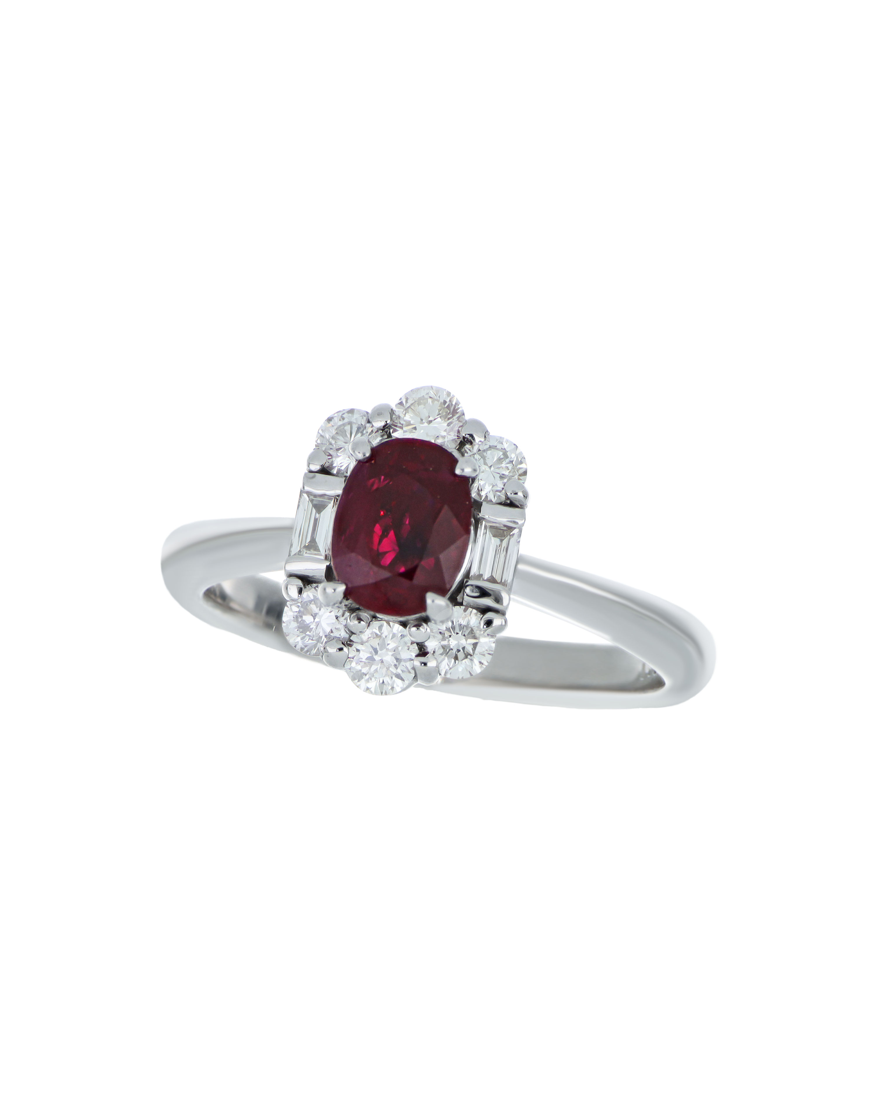 Oval Ruby Platinum Ring In Minimal Diamond Detailing