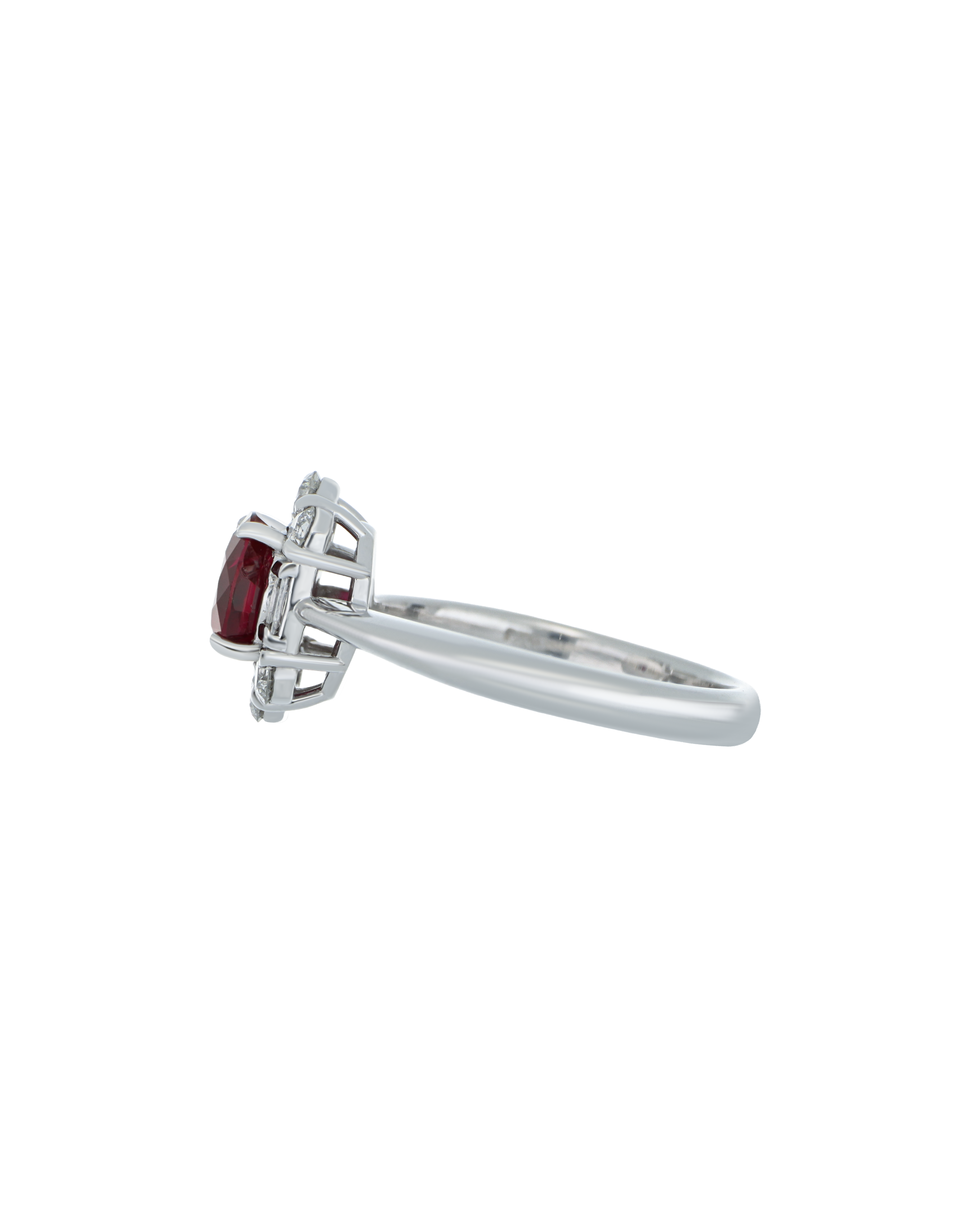 Oval Ruby Platinum Ring In Minimal Diamond Detailing
