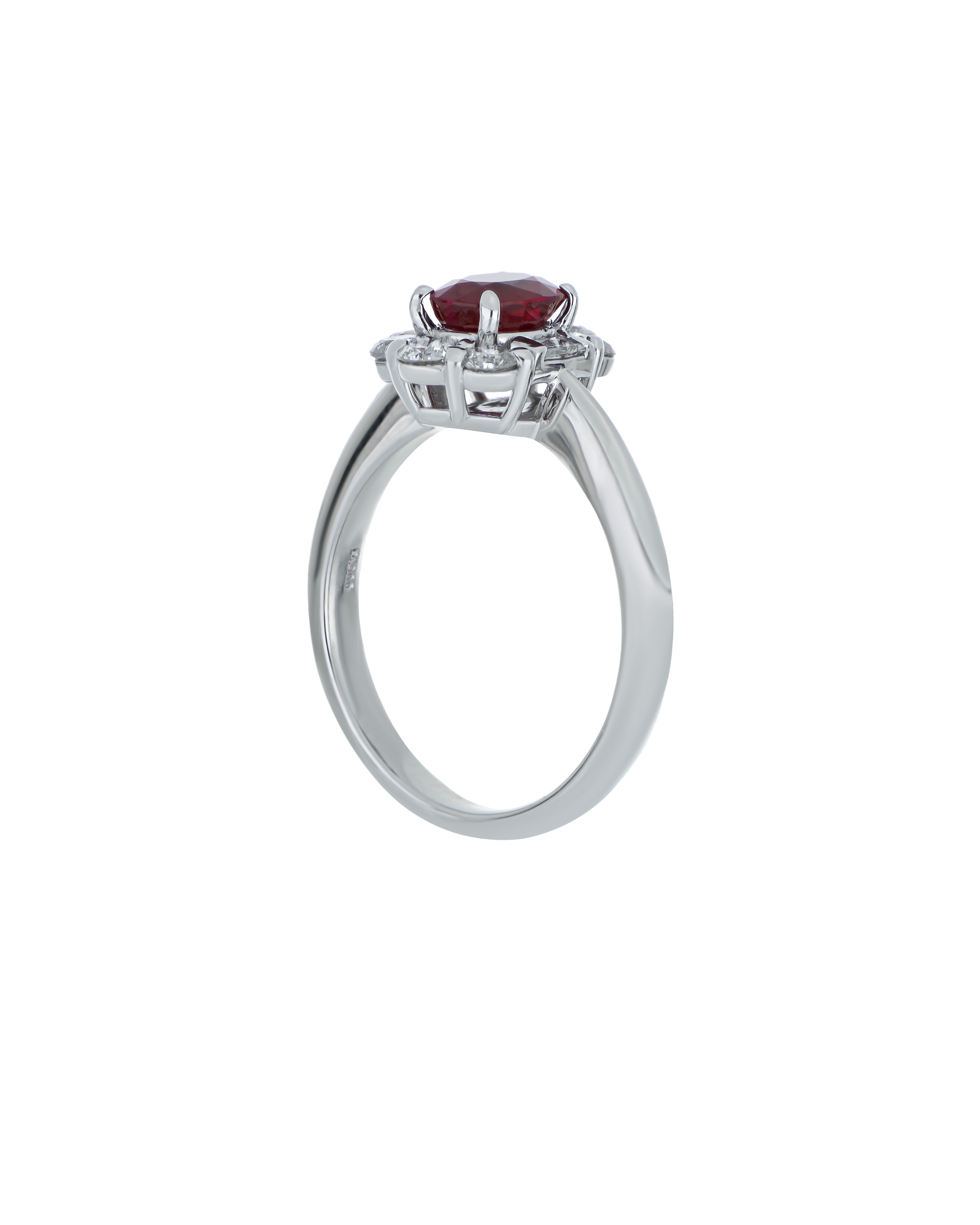 Oval Ruby Platinum Ring In Minimal Diamond Detailing