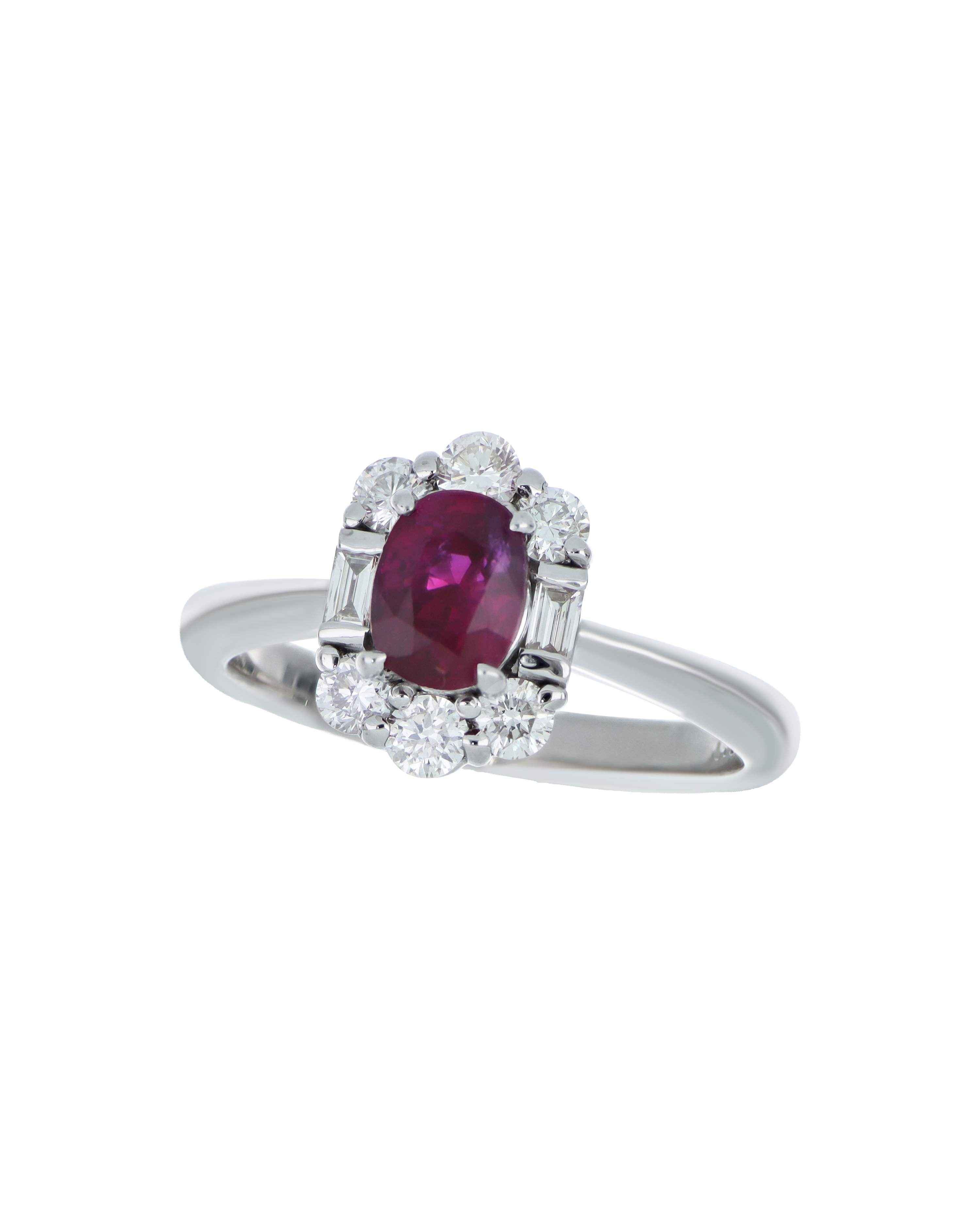 Red Ruby Minimal Platinum Ring In Oval Cut