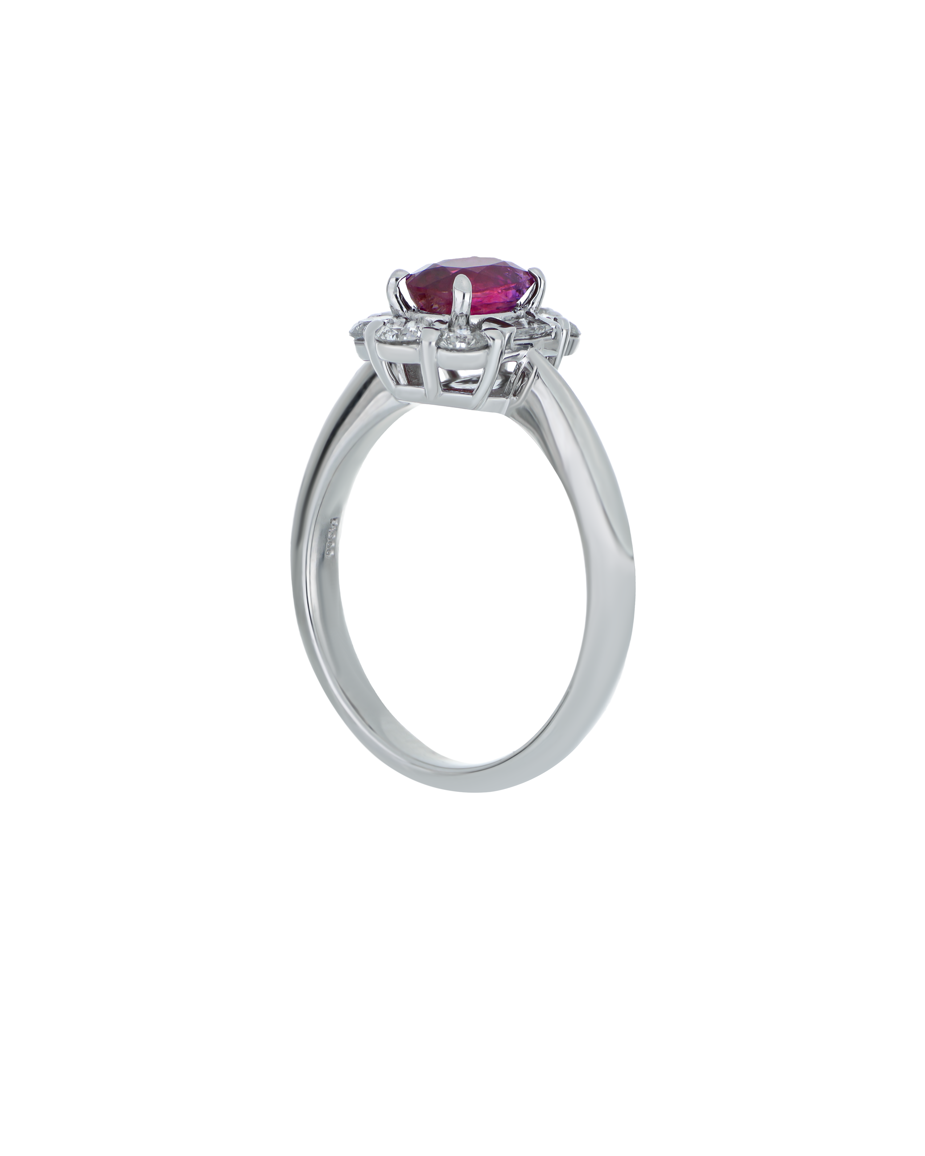Red Ruby Minimal Platinum Ring In Oval Cut