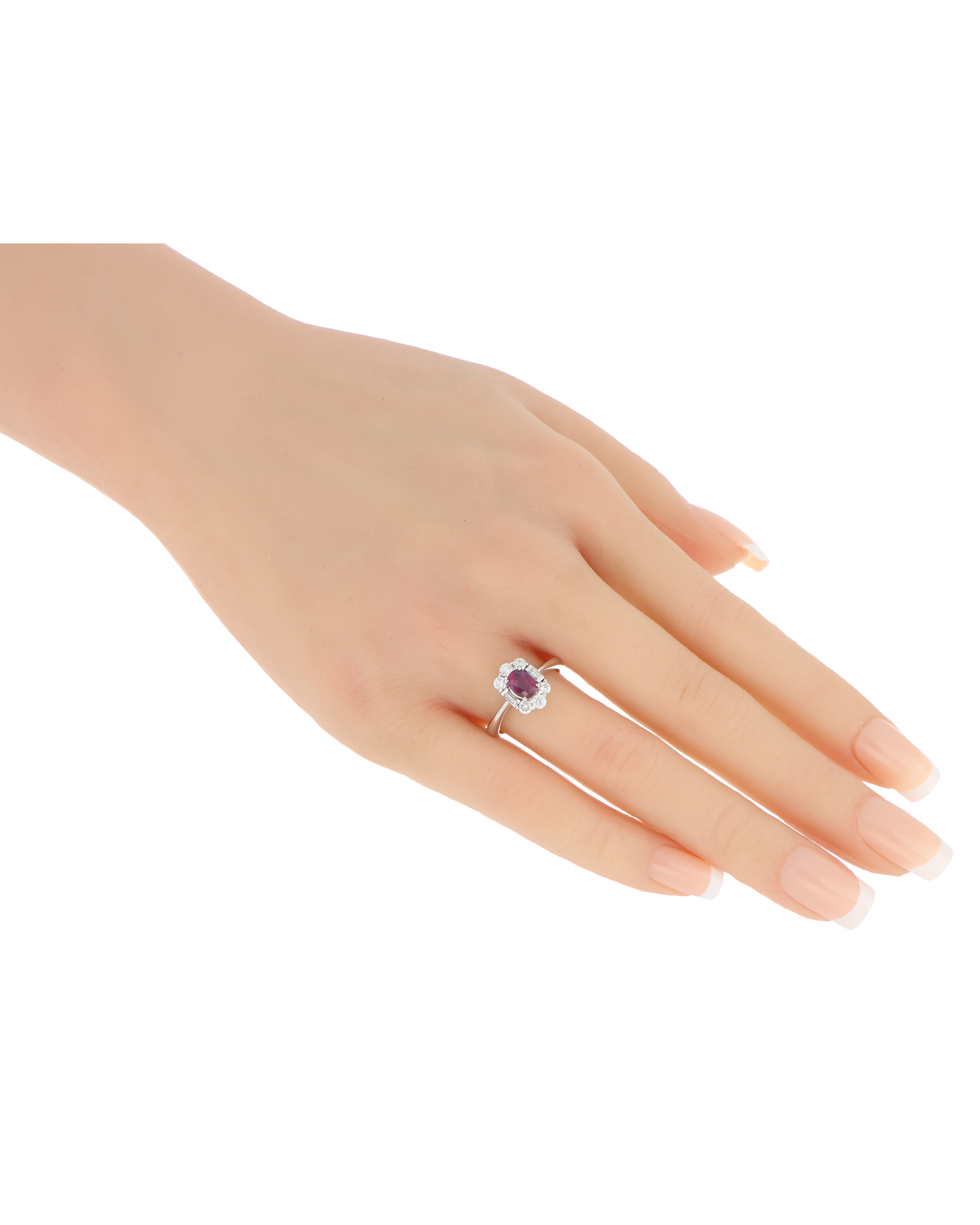 Red Ruby Minimal Platinum Ring In Oval Cut