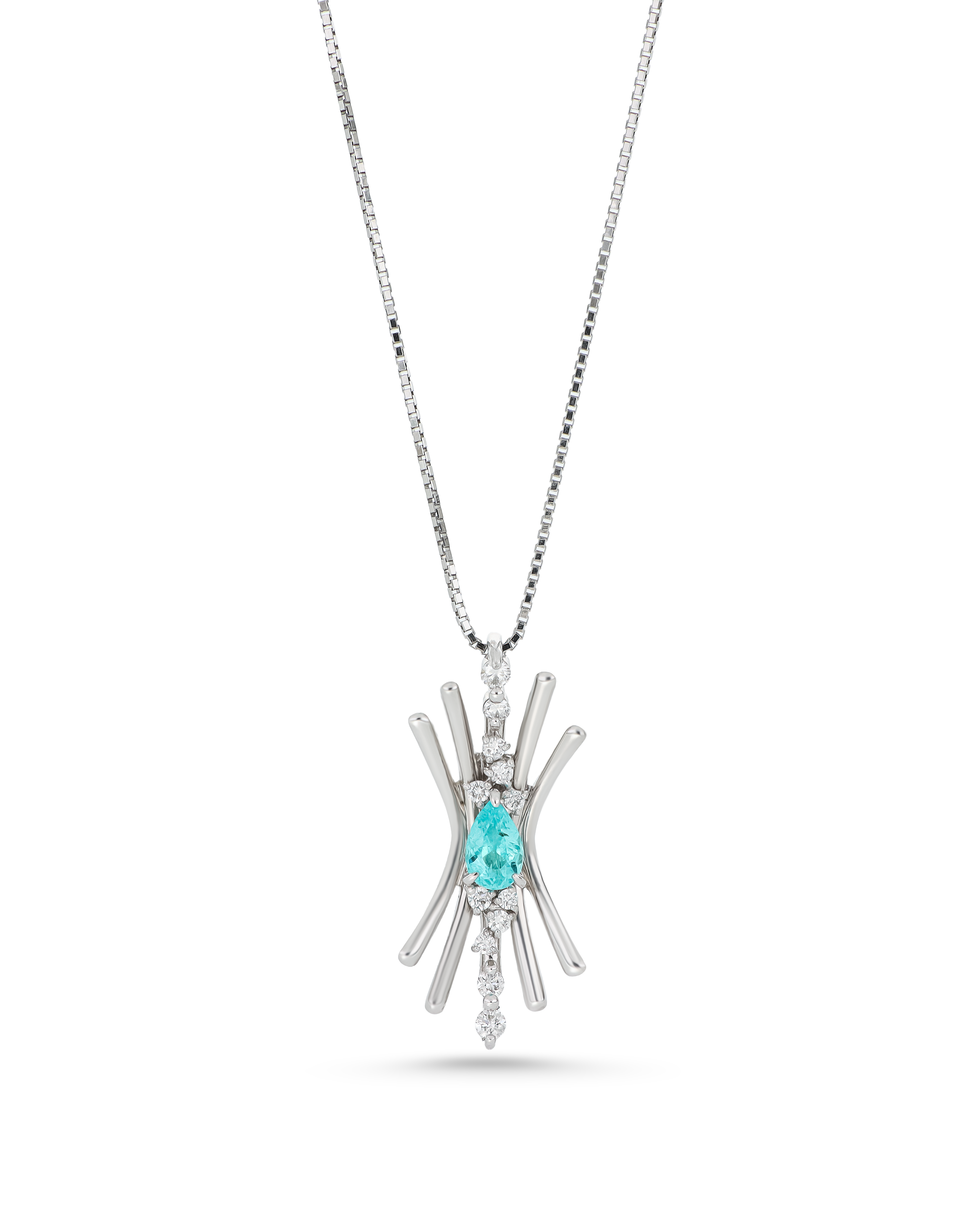 Paraiba Pendant In Pear-Cut With Platinum Necklace
