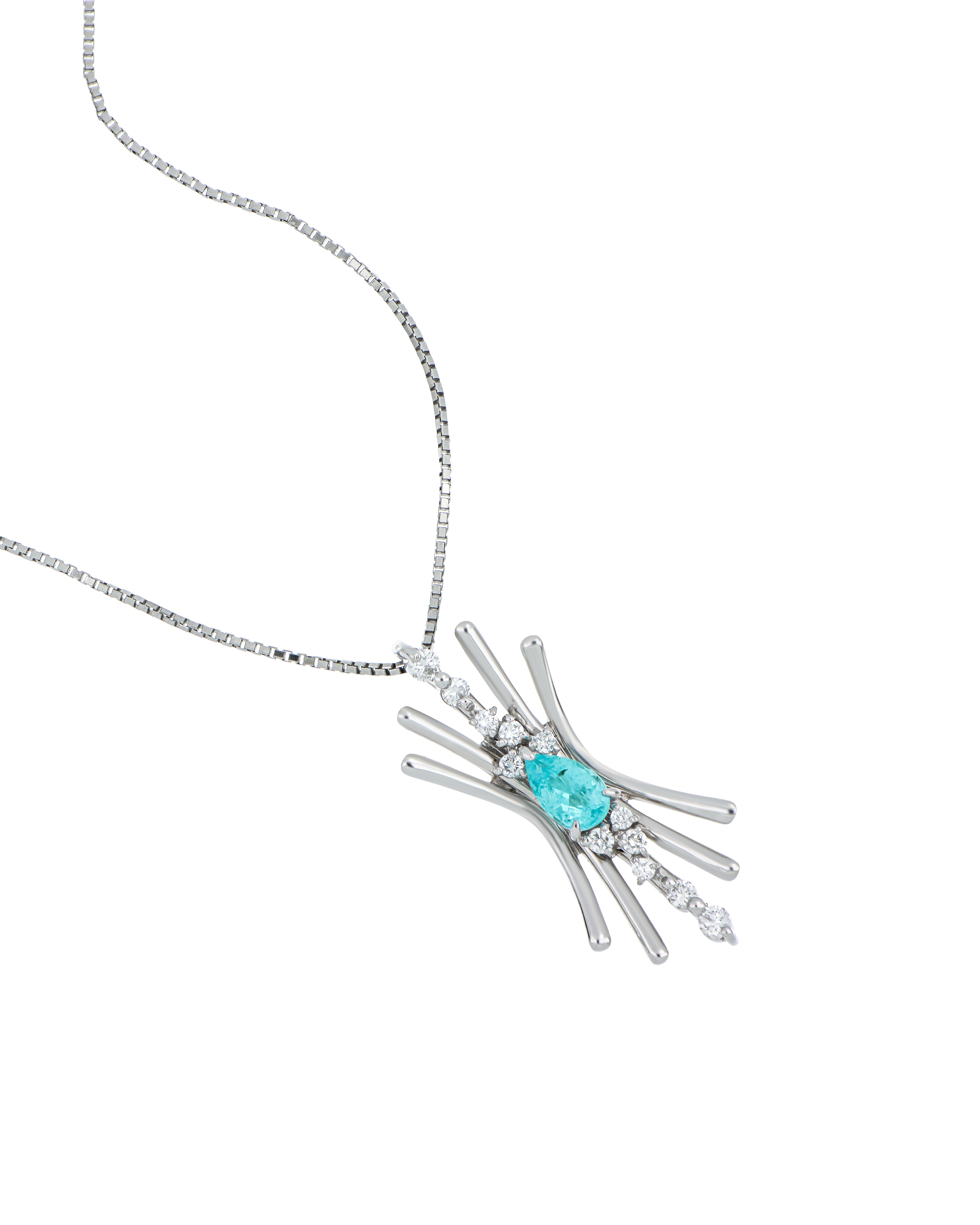 Paraiba Pendant In Pear-Cut With Platinum Necklace