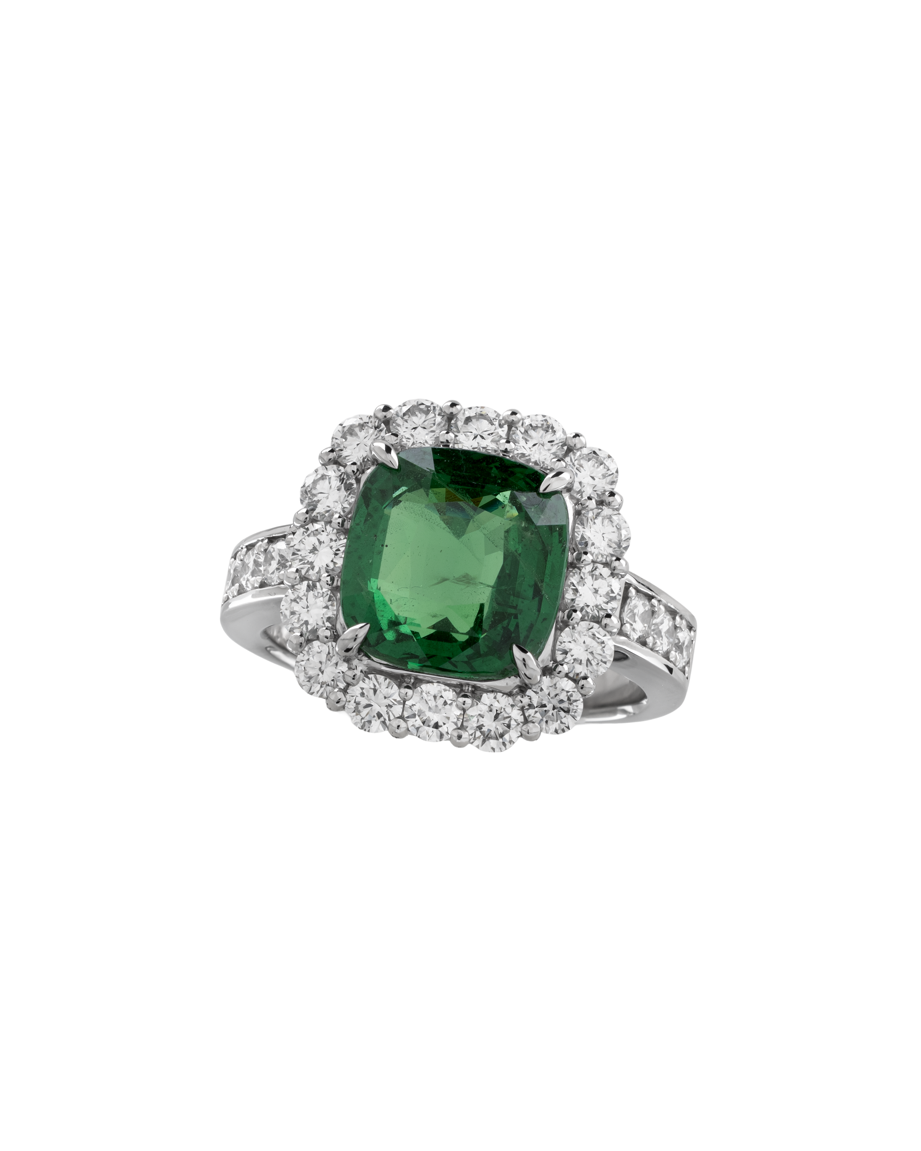 Cushion-Cut Tsavorite Ring with 5.59 CT of Platinum