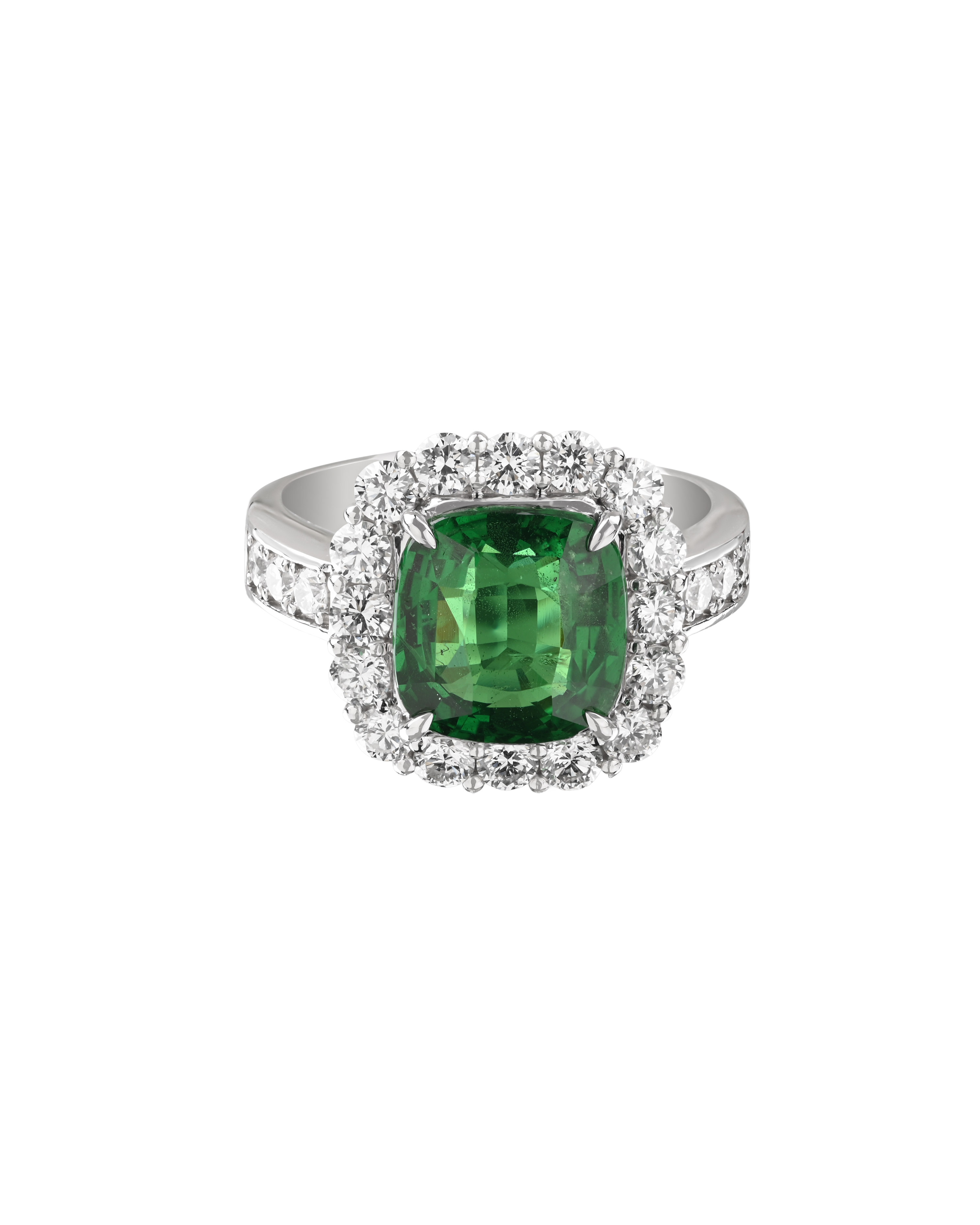 Cushion-Cut Tsavorite Ring with 5.59 CT of Platinum