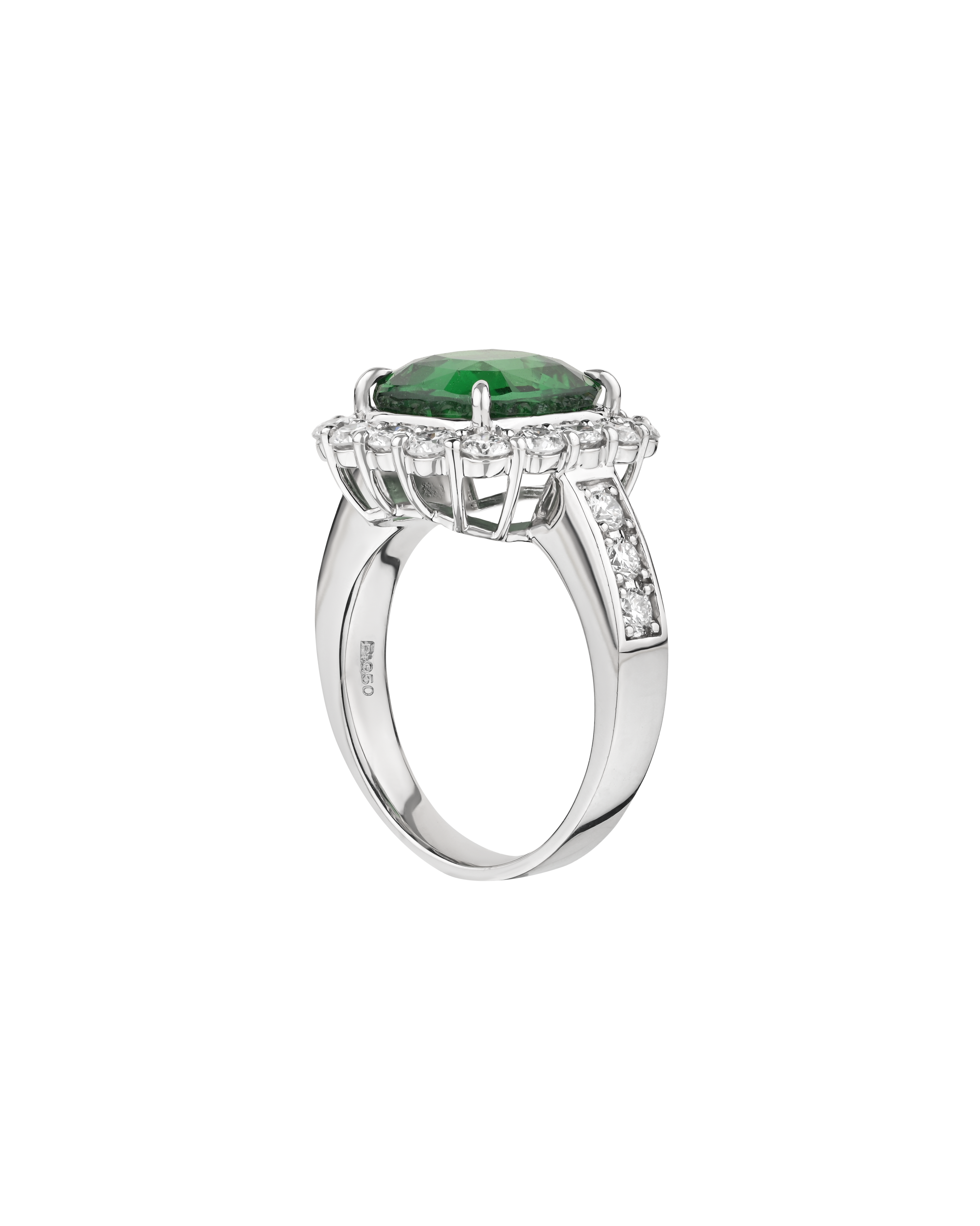 Cushion-Cut Tsavorite Ring with 5.59 CT of Platinum