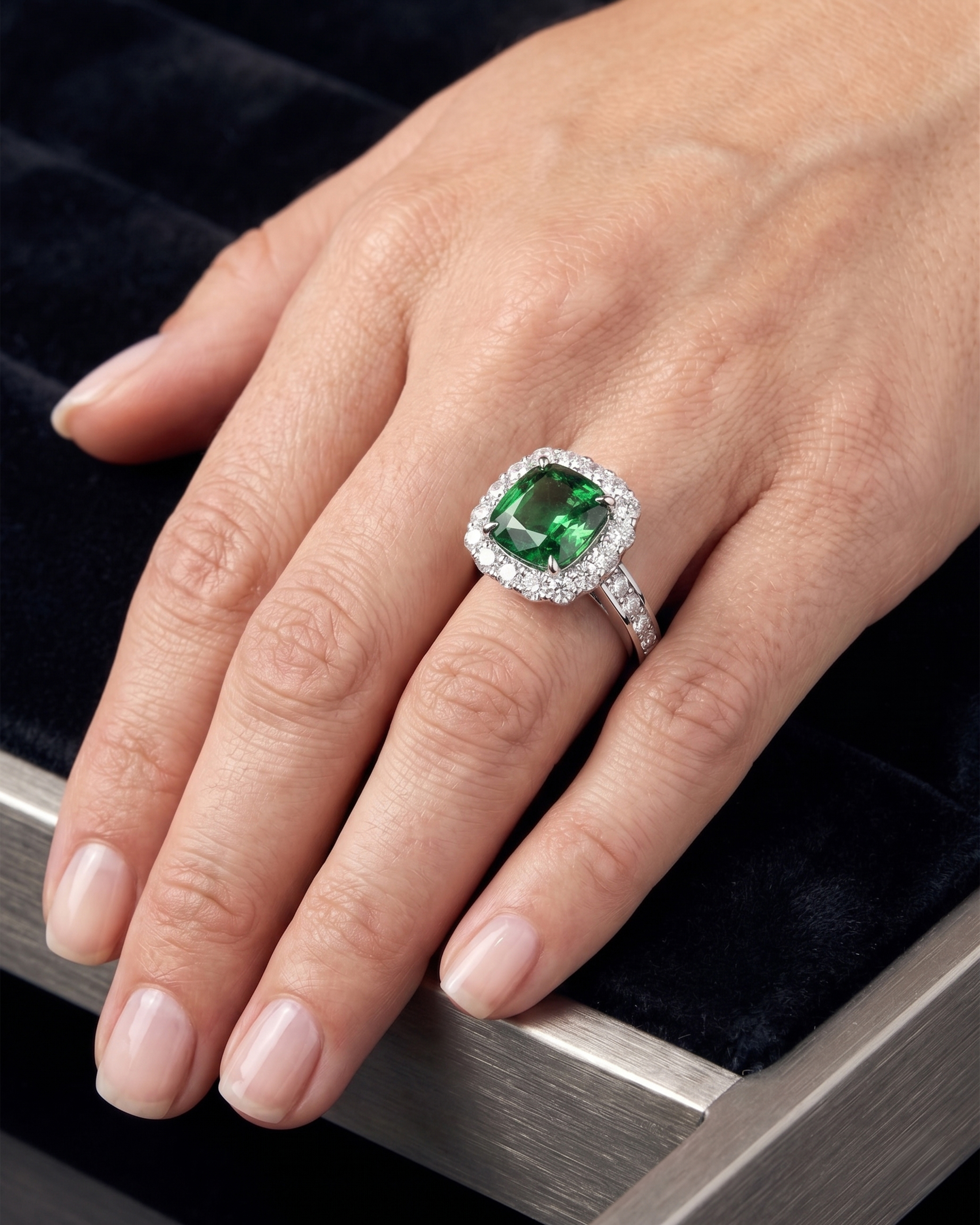 5.59 Ct Tsavorite & Diamond Ring