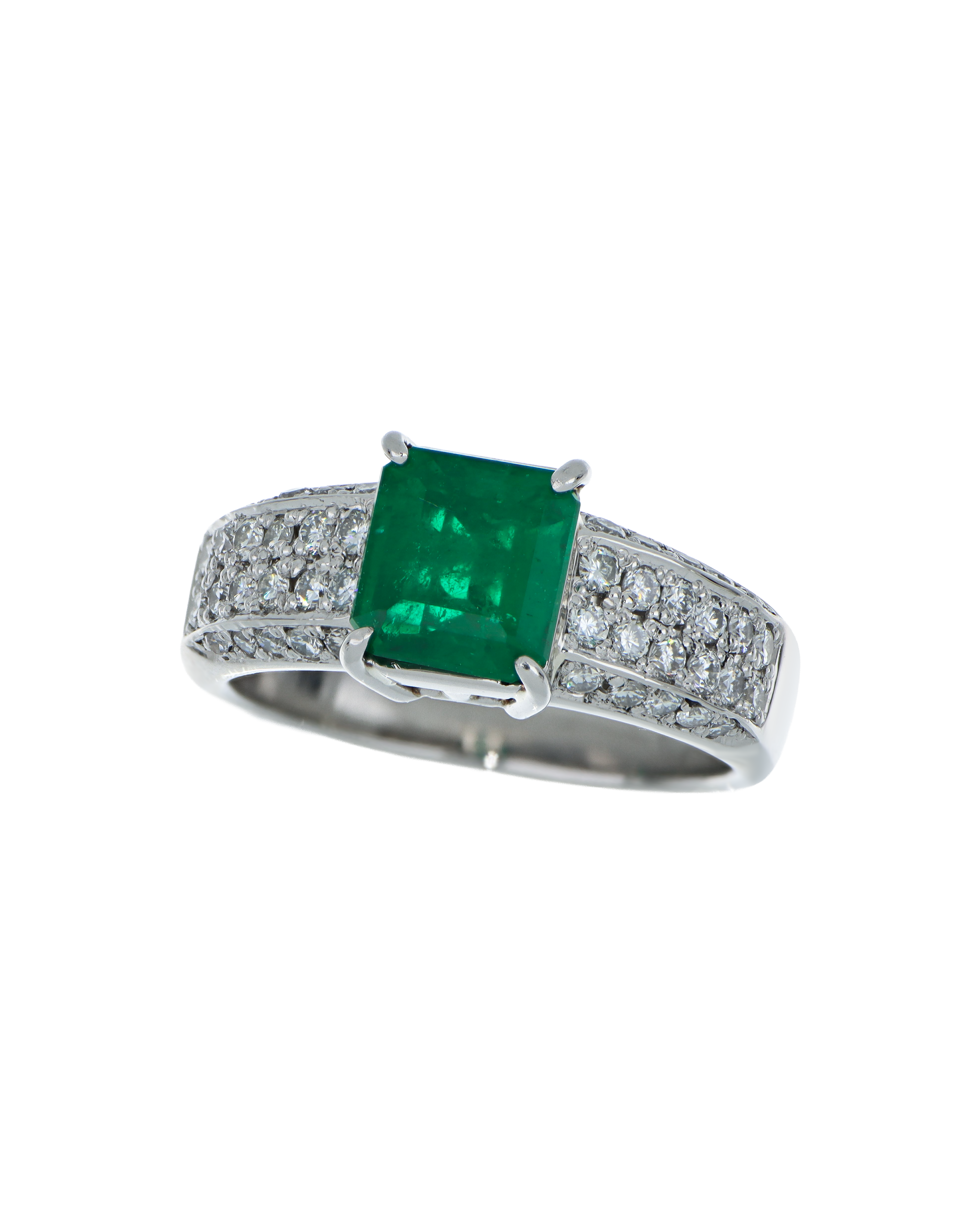 Square-Cut Emerald Platinum Ring For Engagement