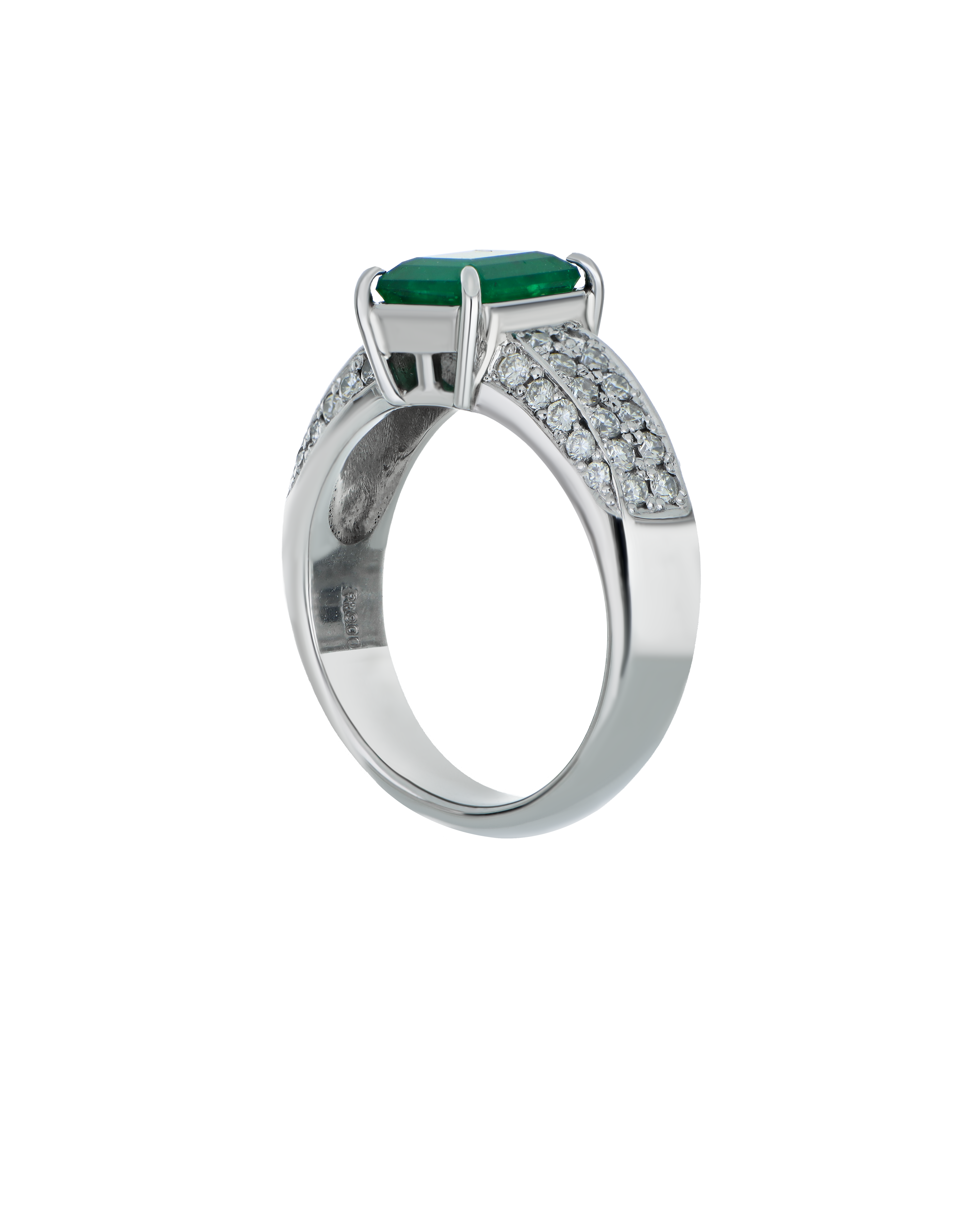 Square-Cut Emerald Platinum Ring For Engagement