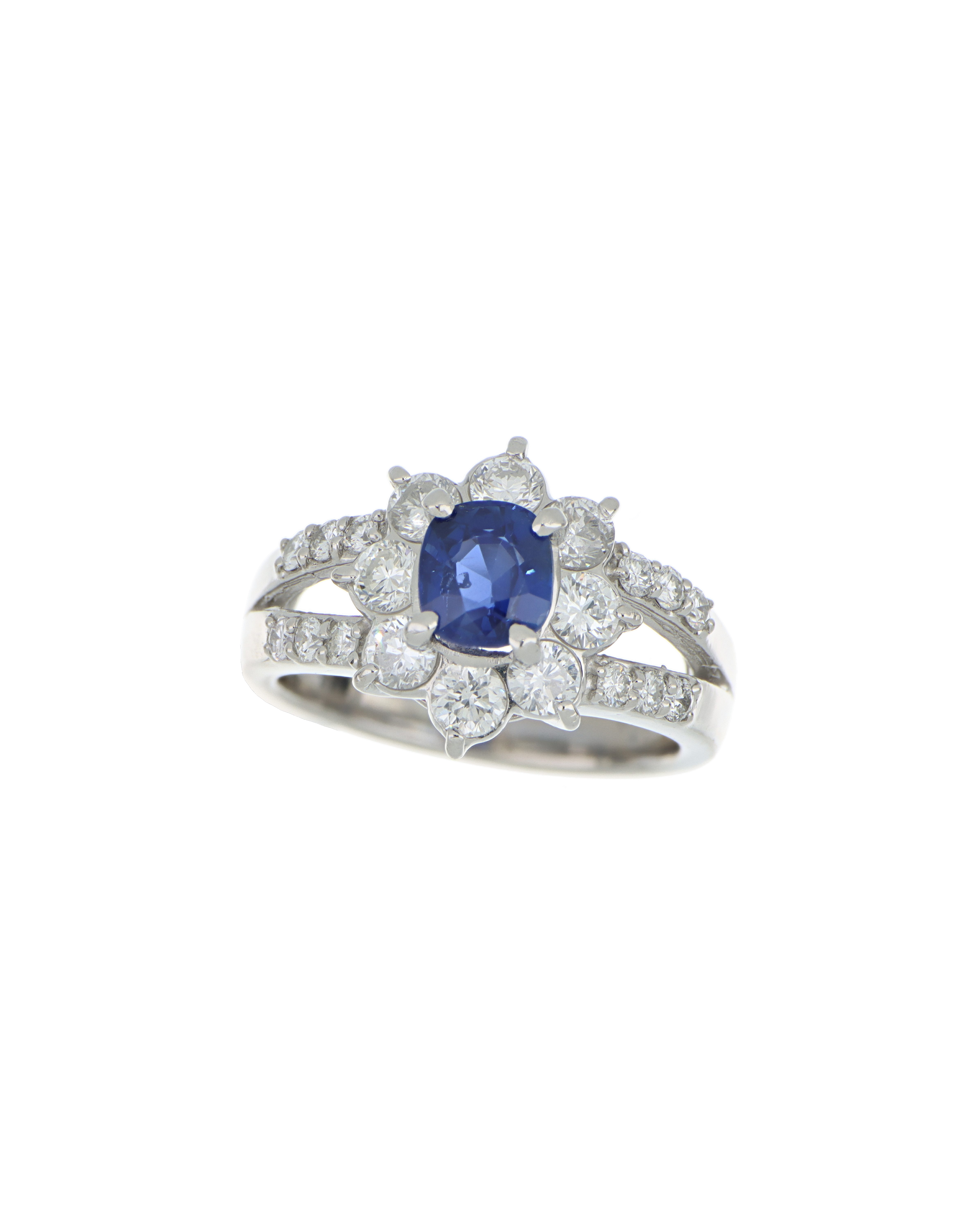 40231  Platinum Blue Sapphire & Diamond Ring  1.11ct Center Stone
