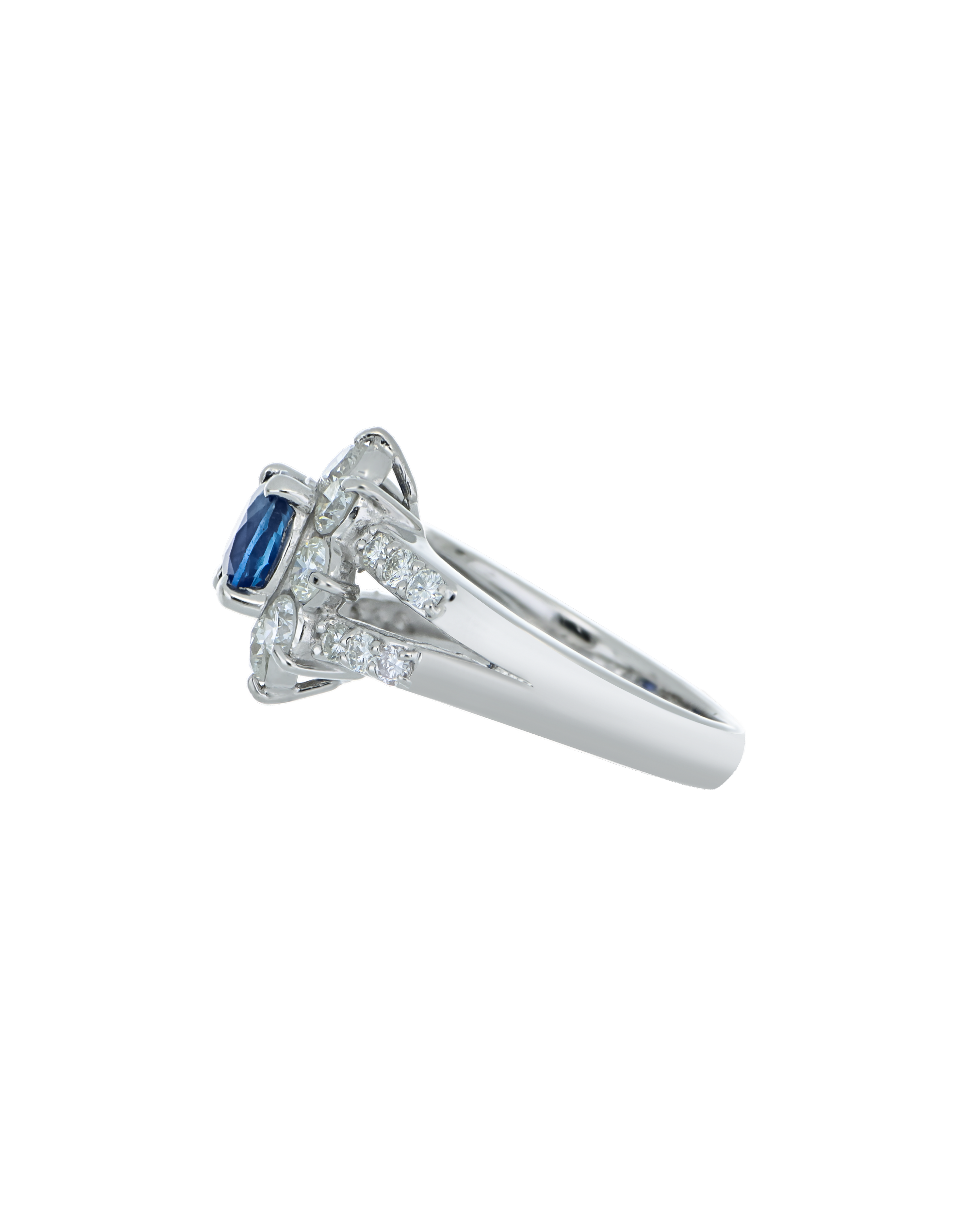 Blue Sapphire Blossom Ring With Diamond Detailing