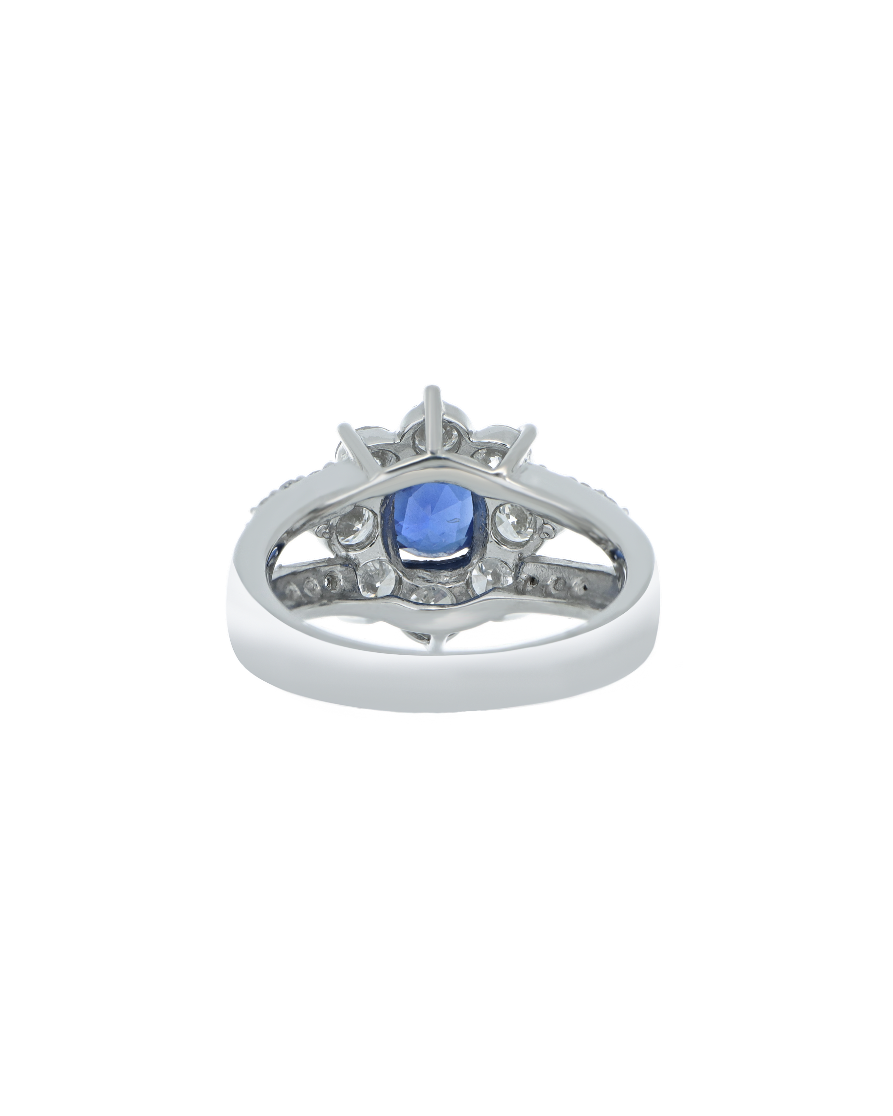 Blue Sapphire Blossom Ring With Diamond Detailing
