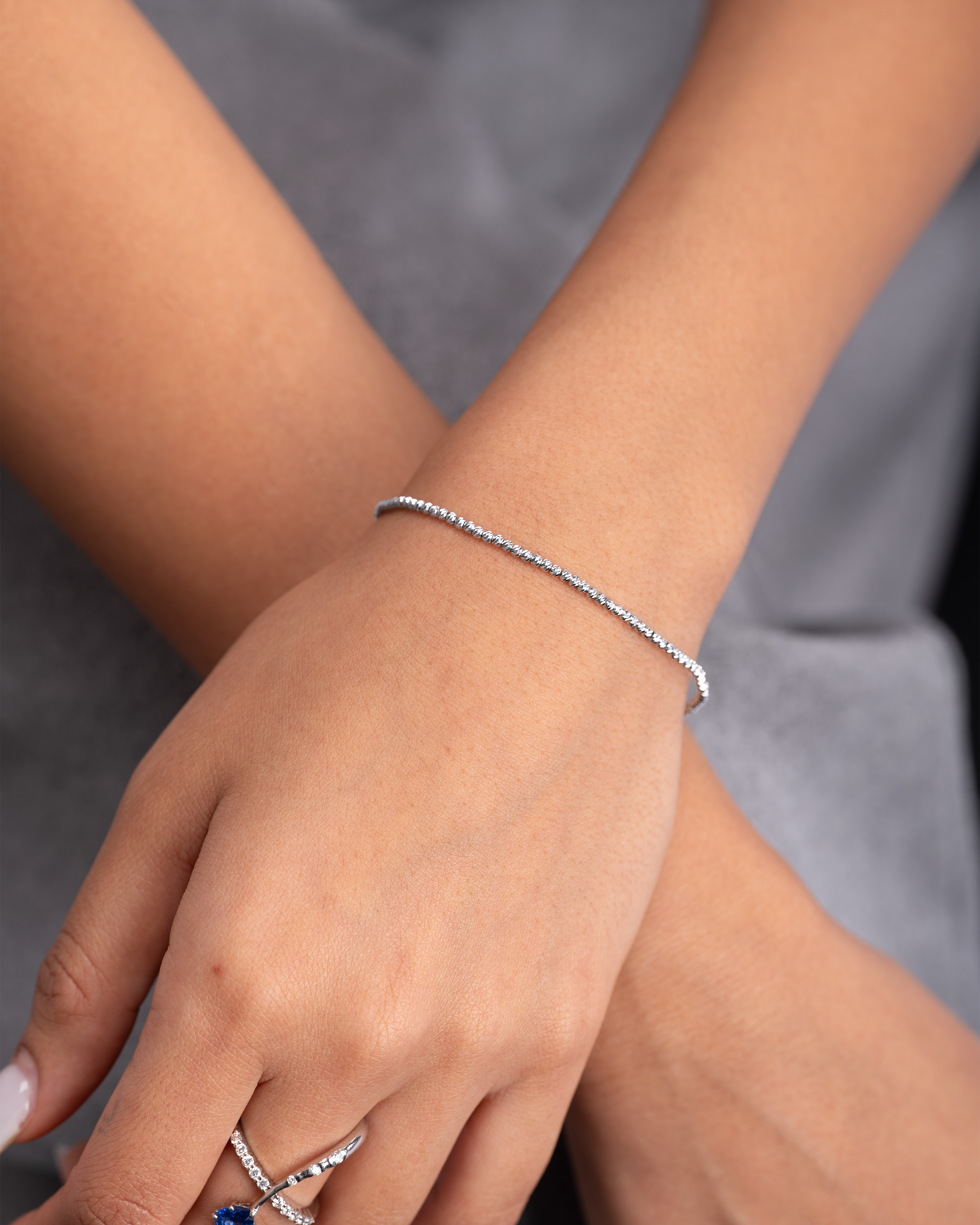 White Gold Dainty Beaded Bracelet