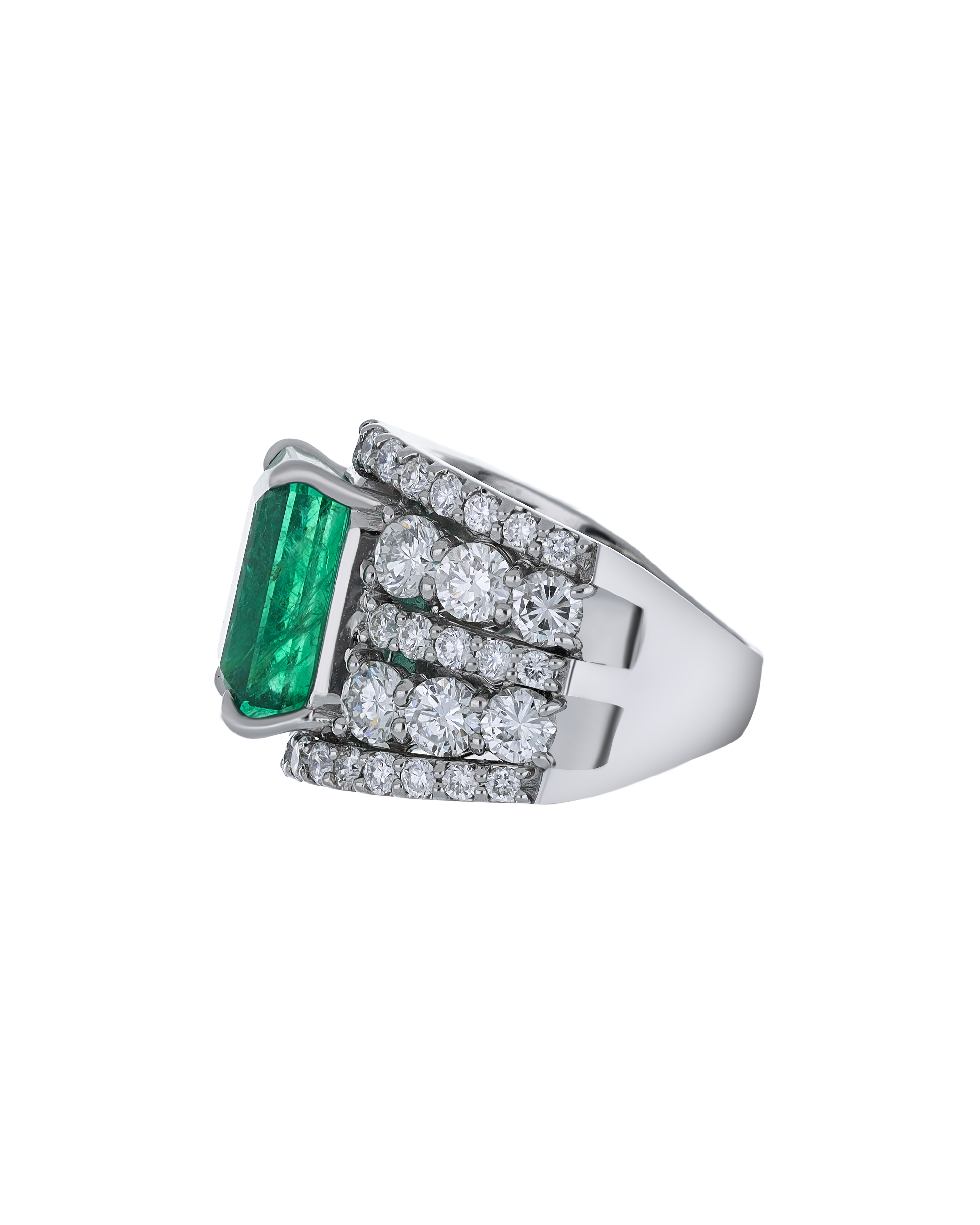 Layered Emerald And Diamond Ring In Platinum