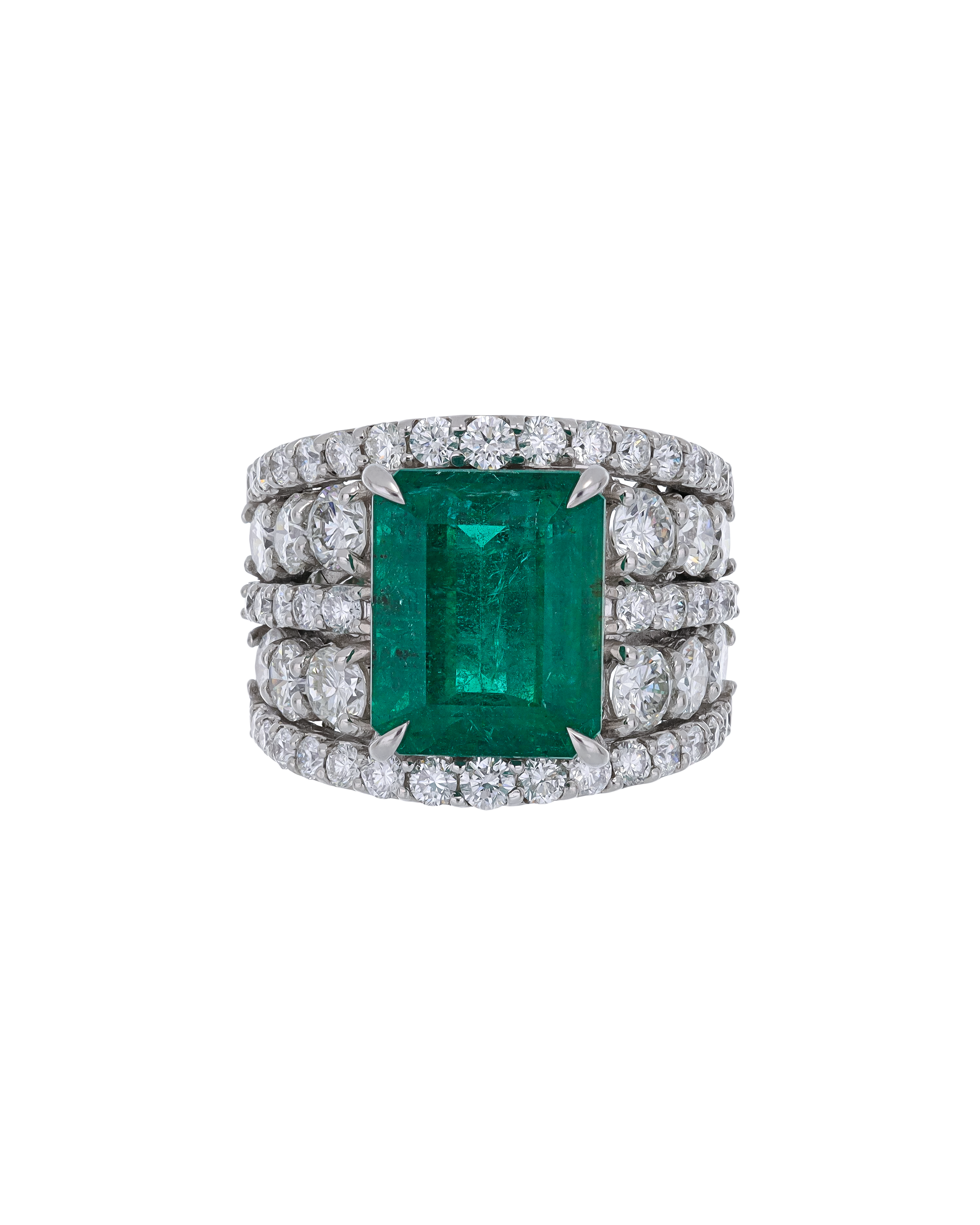 Layered Emerald And Diamond Ring In Platinum