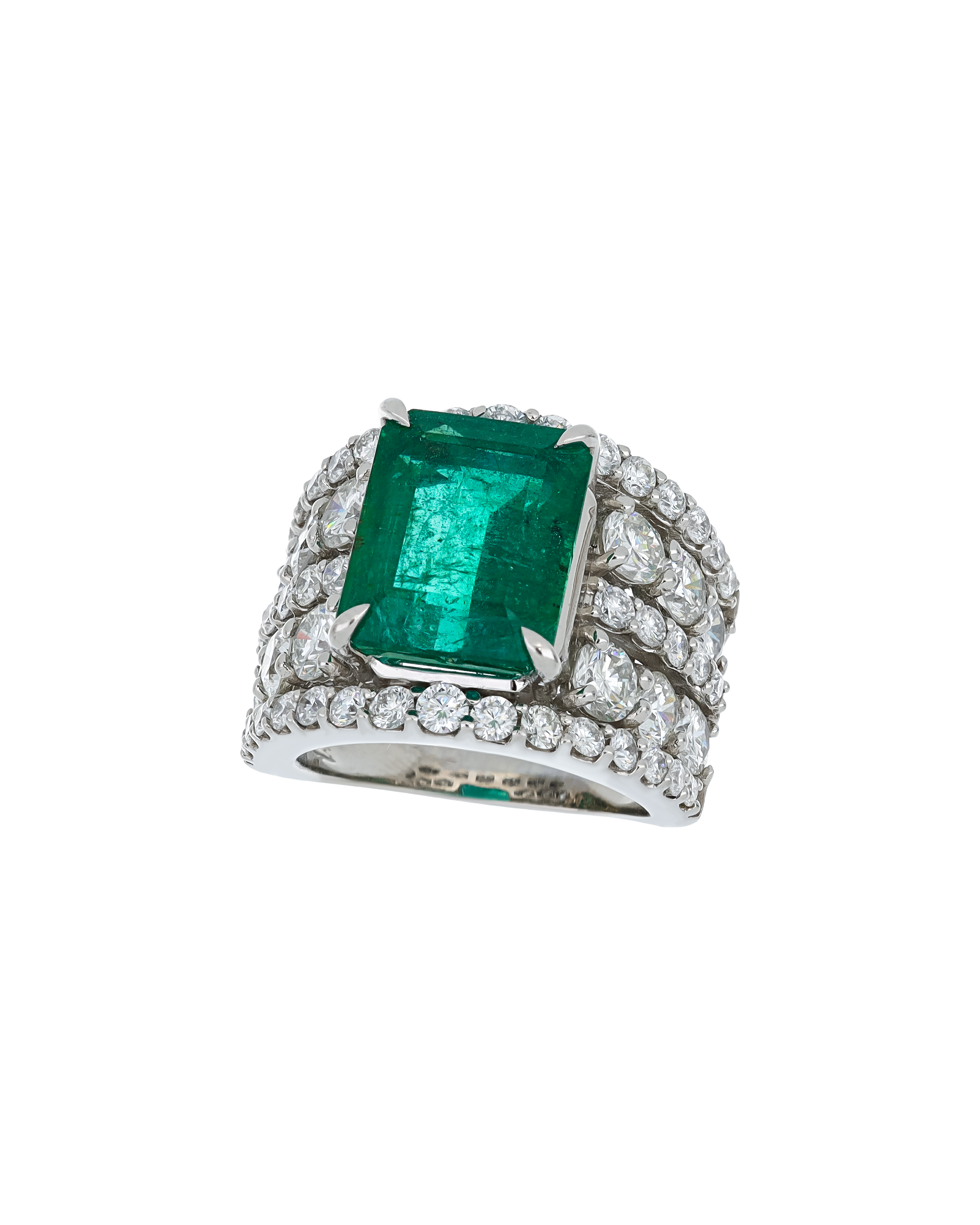 Layered Emerald And Diamond Ring In Platinum