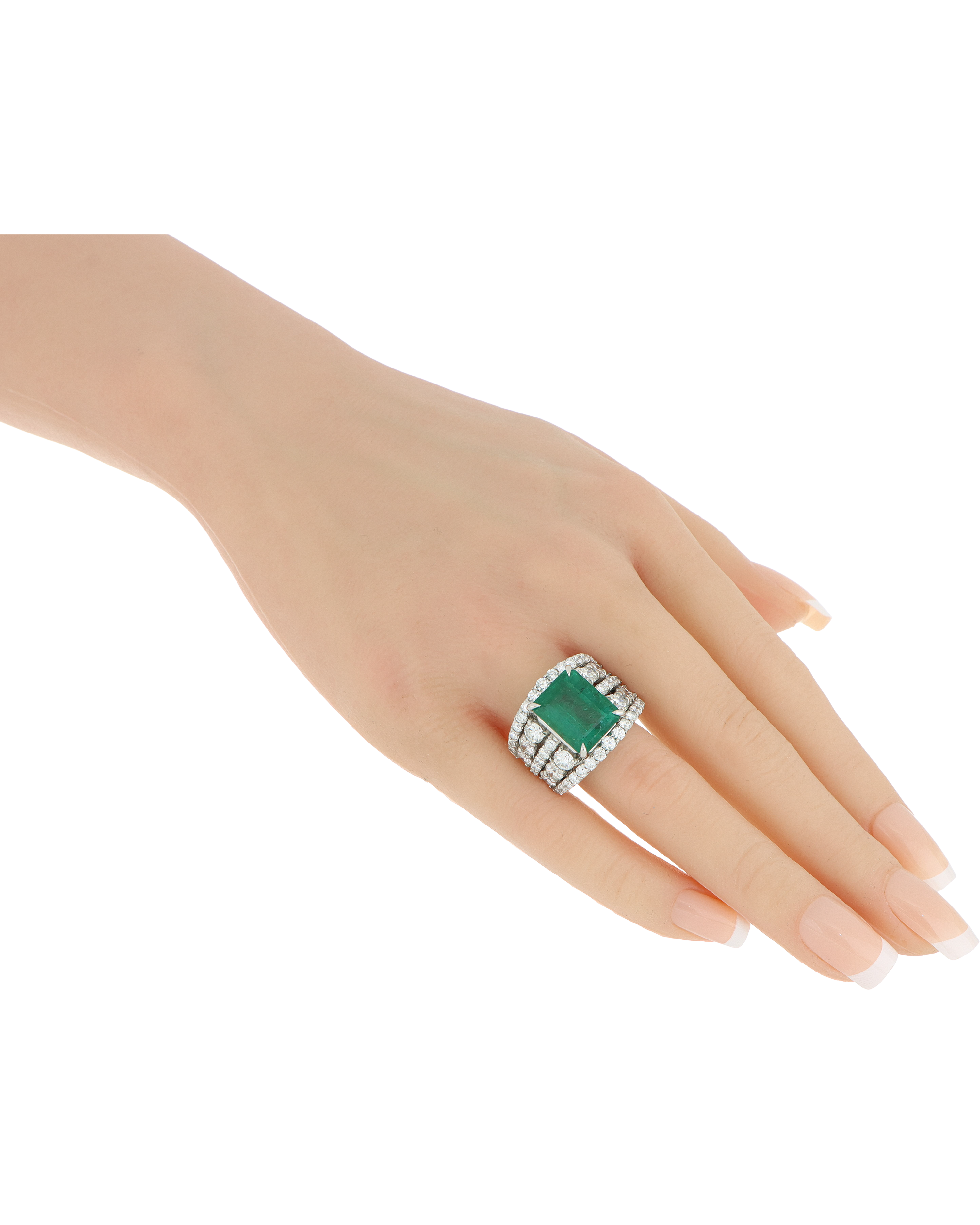 Layered Emerald And Diamond Ring In Platinum