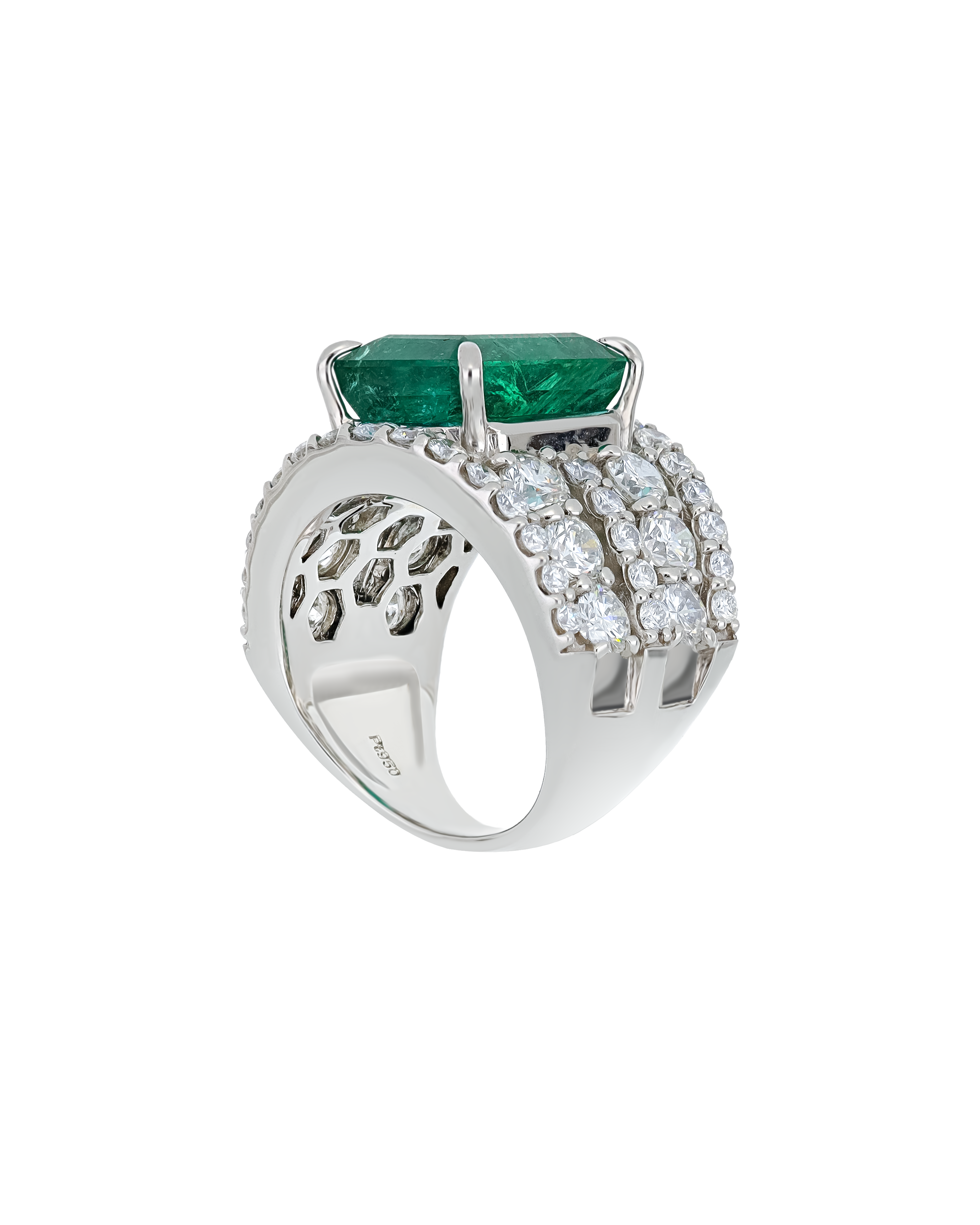Layered Emerald And Diamond Ring In Platinum
