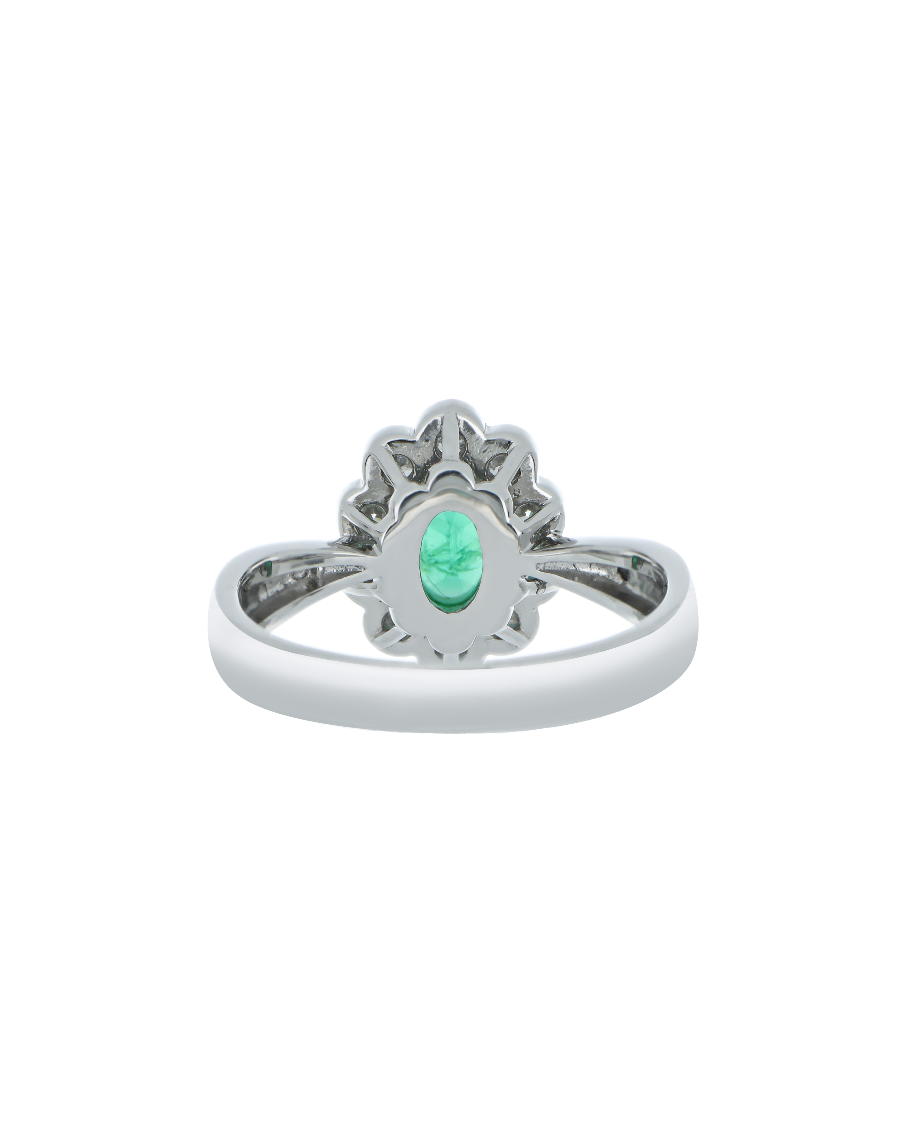 Emerald Premium Platinum Ring with Diamond Petals