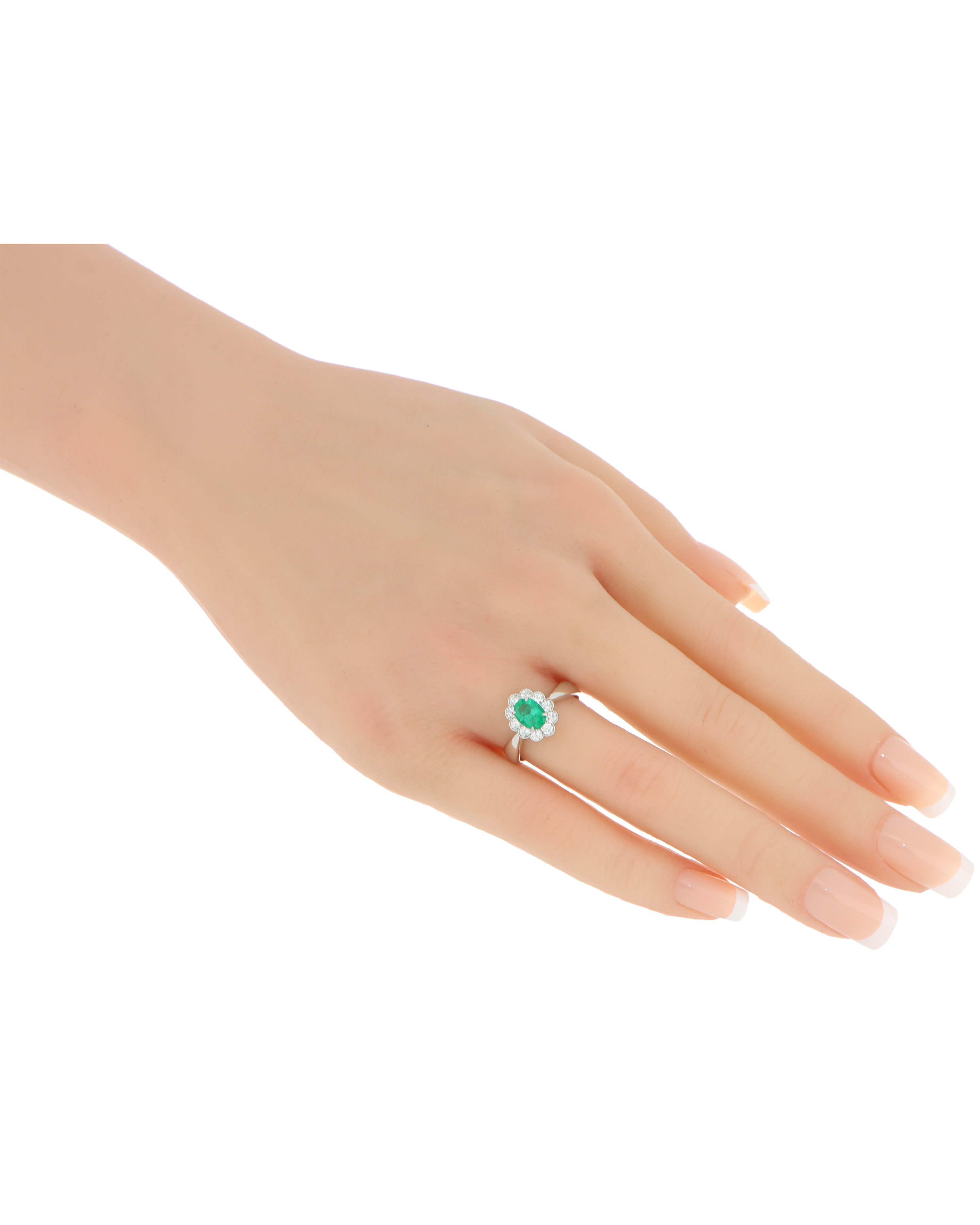 Emerald Premium Platinum Ring with Diamond Petals