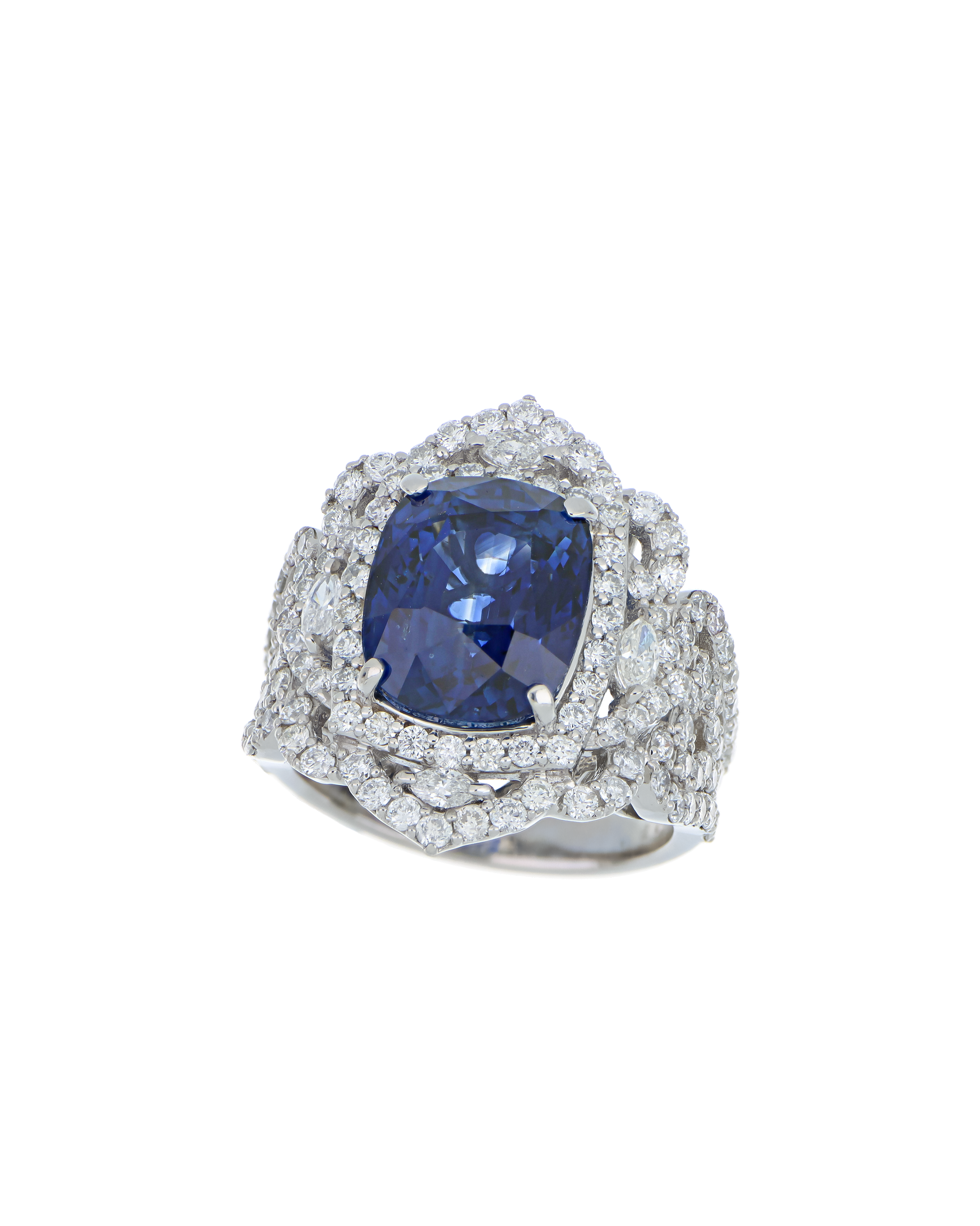 Blue Sapphire Platinum Wedding Ring In Cushion-Cut