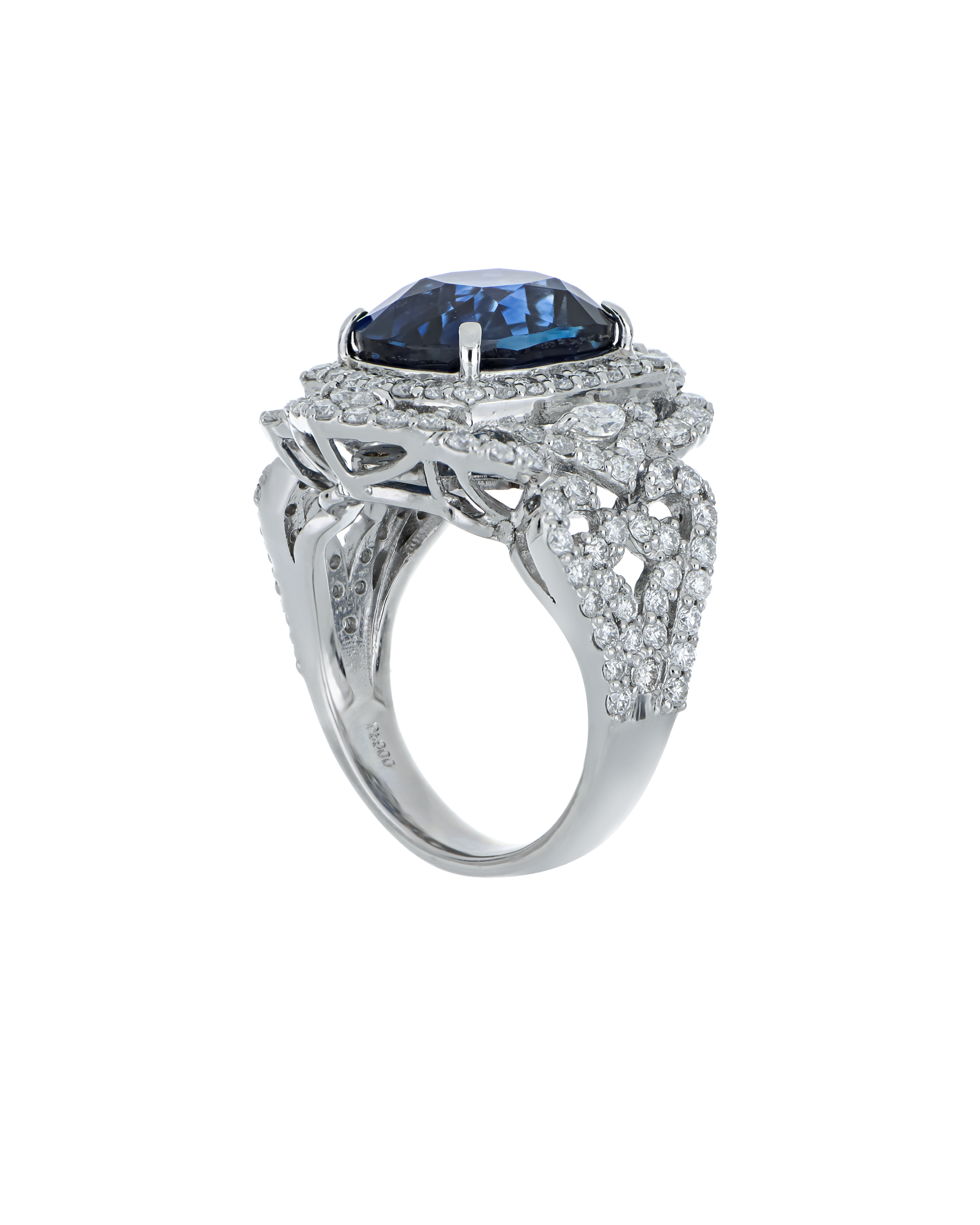Blue Sapphire Platinum Wedding Ring In Cushion-Cut