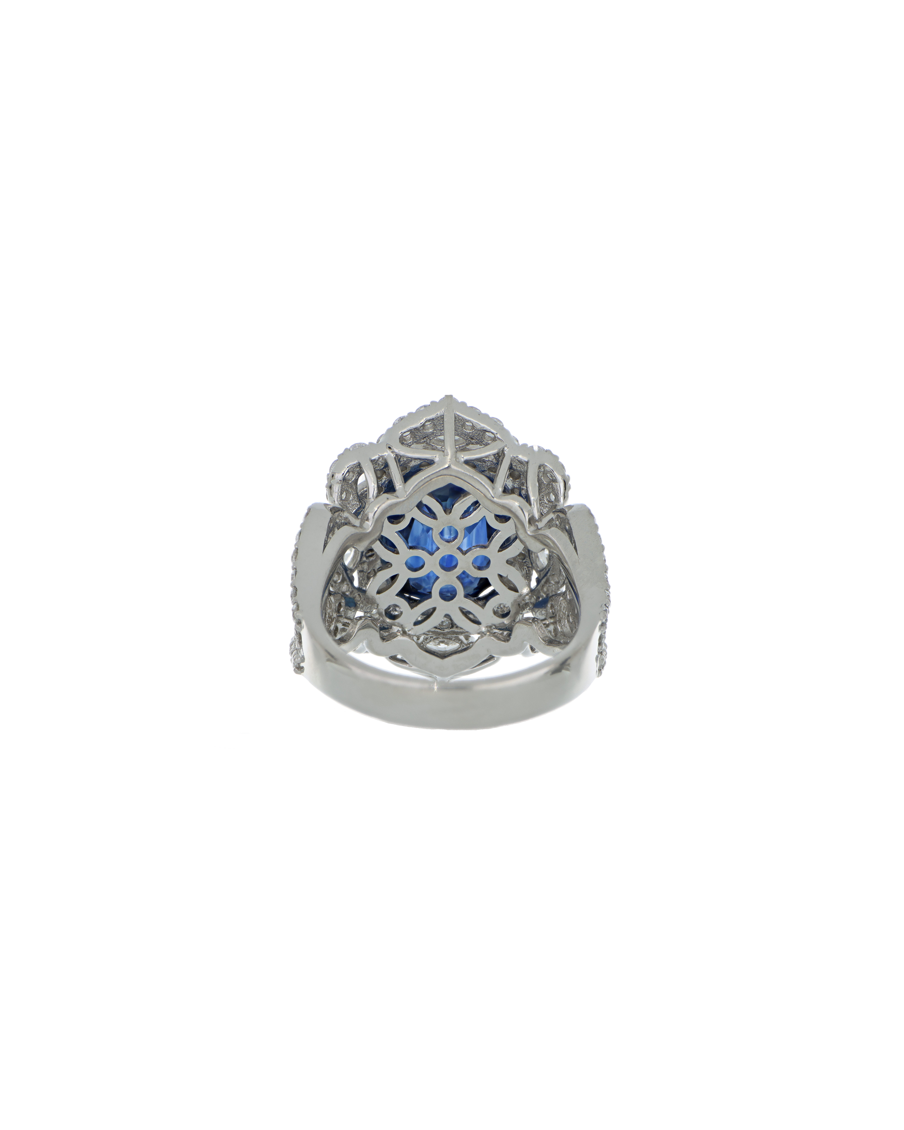 40173: Platinum 950  Blue Sapphire Ring  Cushion-Cut with Diamond Accents