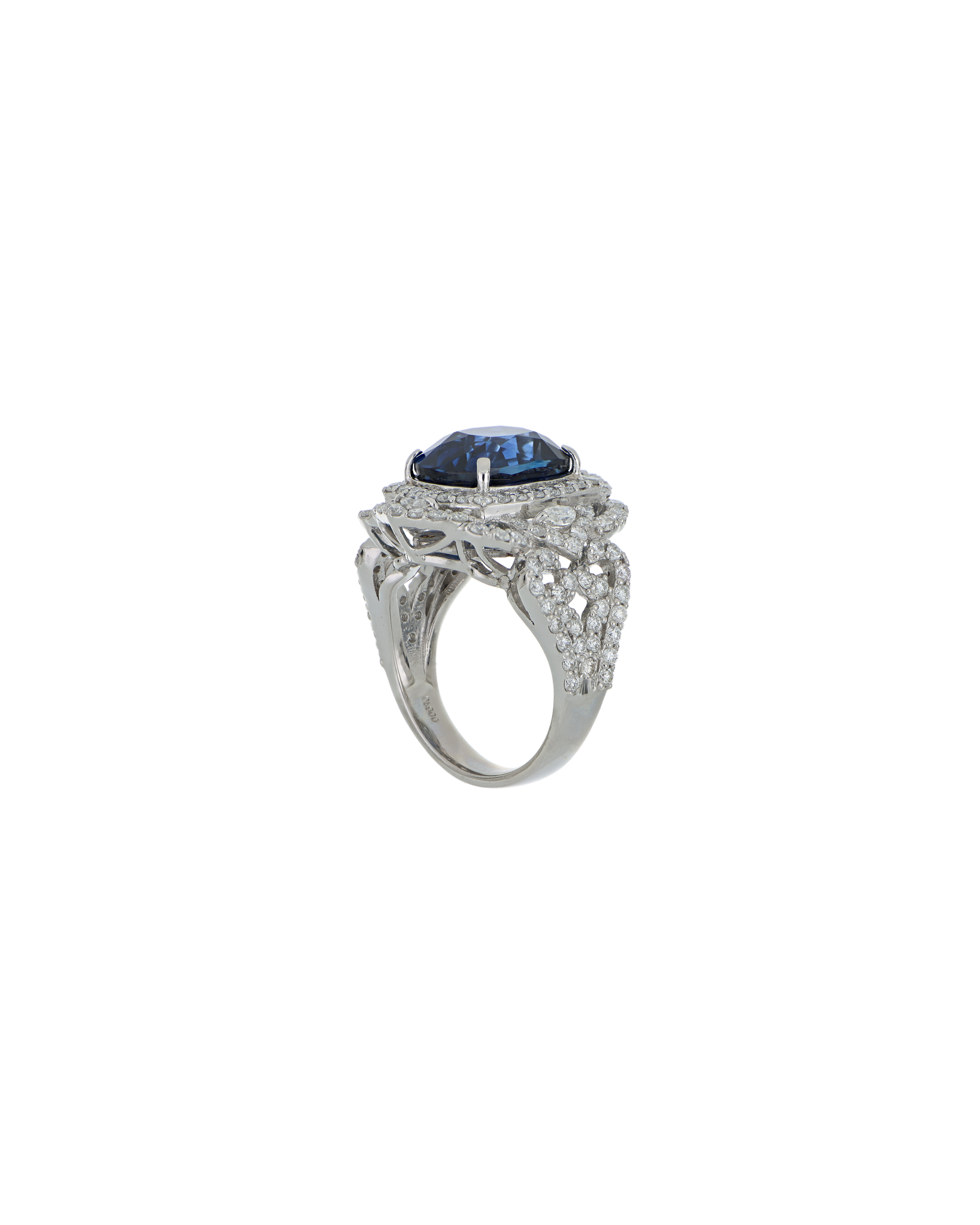 40173: Platinum 950  Blue Sapphire Ring  Cushion-Cut with Diamond Accents