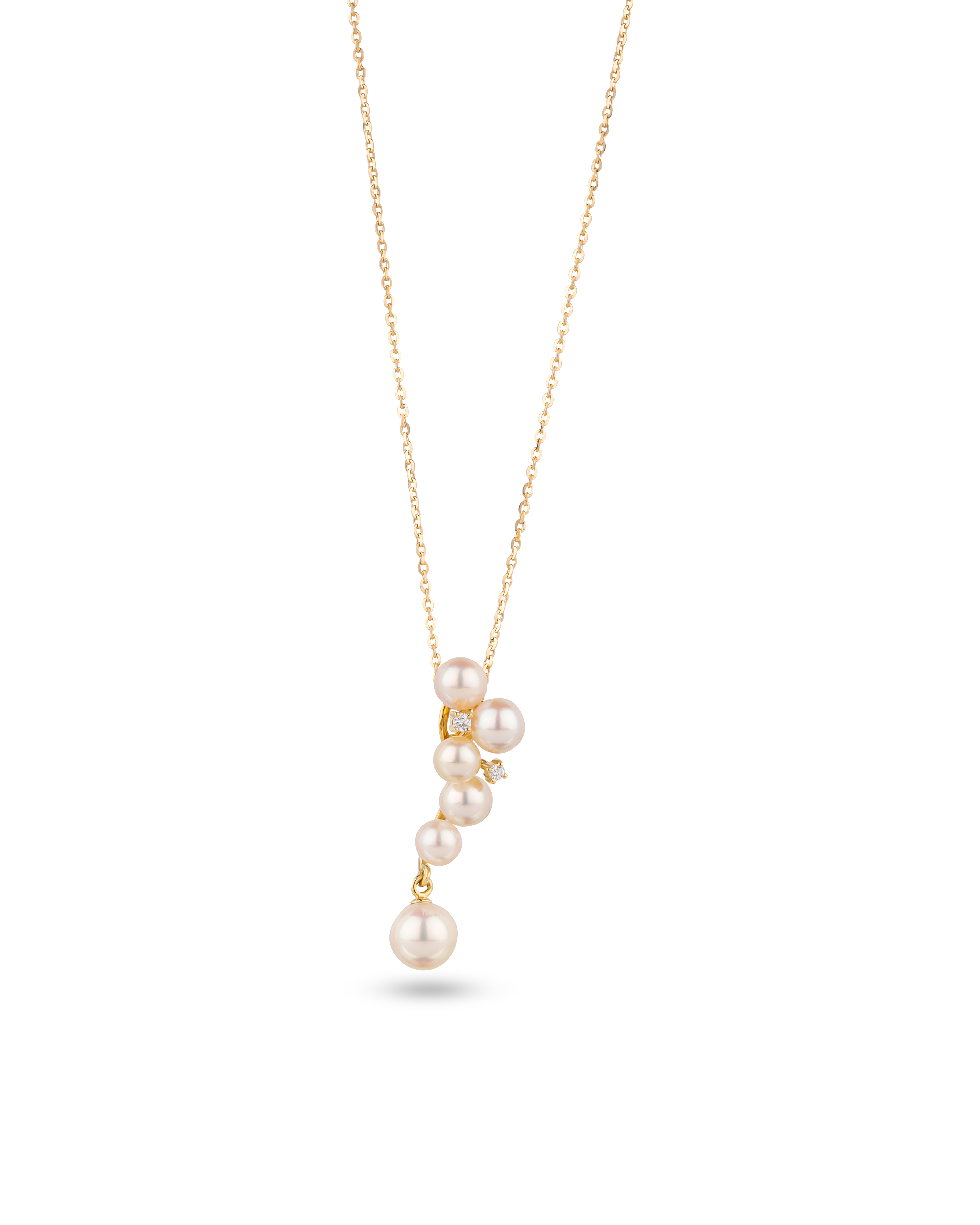 K18 Yellow Gold Akoya Baby Pearl Vertical Pendant Necklace