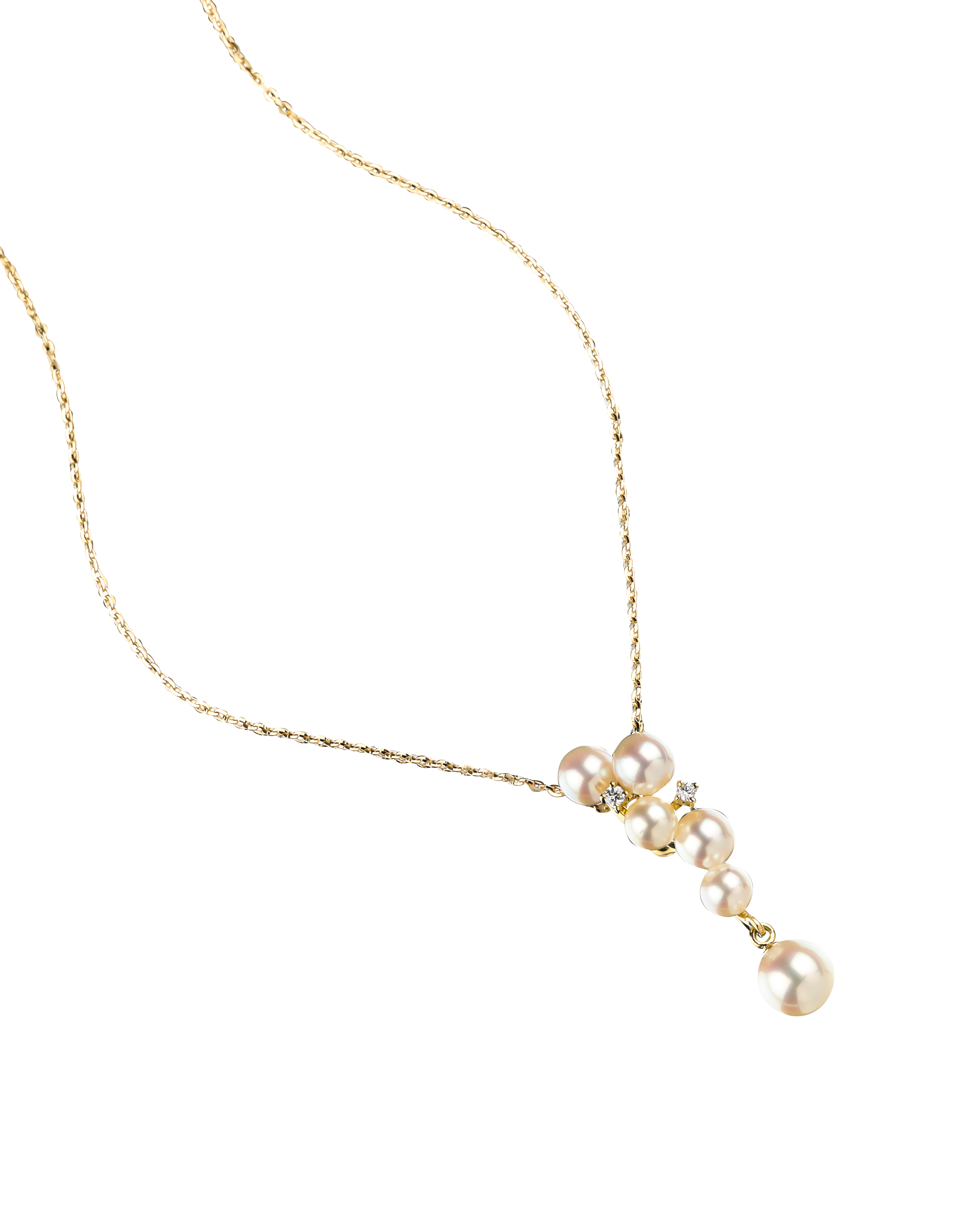 K18 Yellow Gold Akoya Baby Pearl Vertical Pendant Necklace