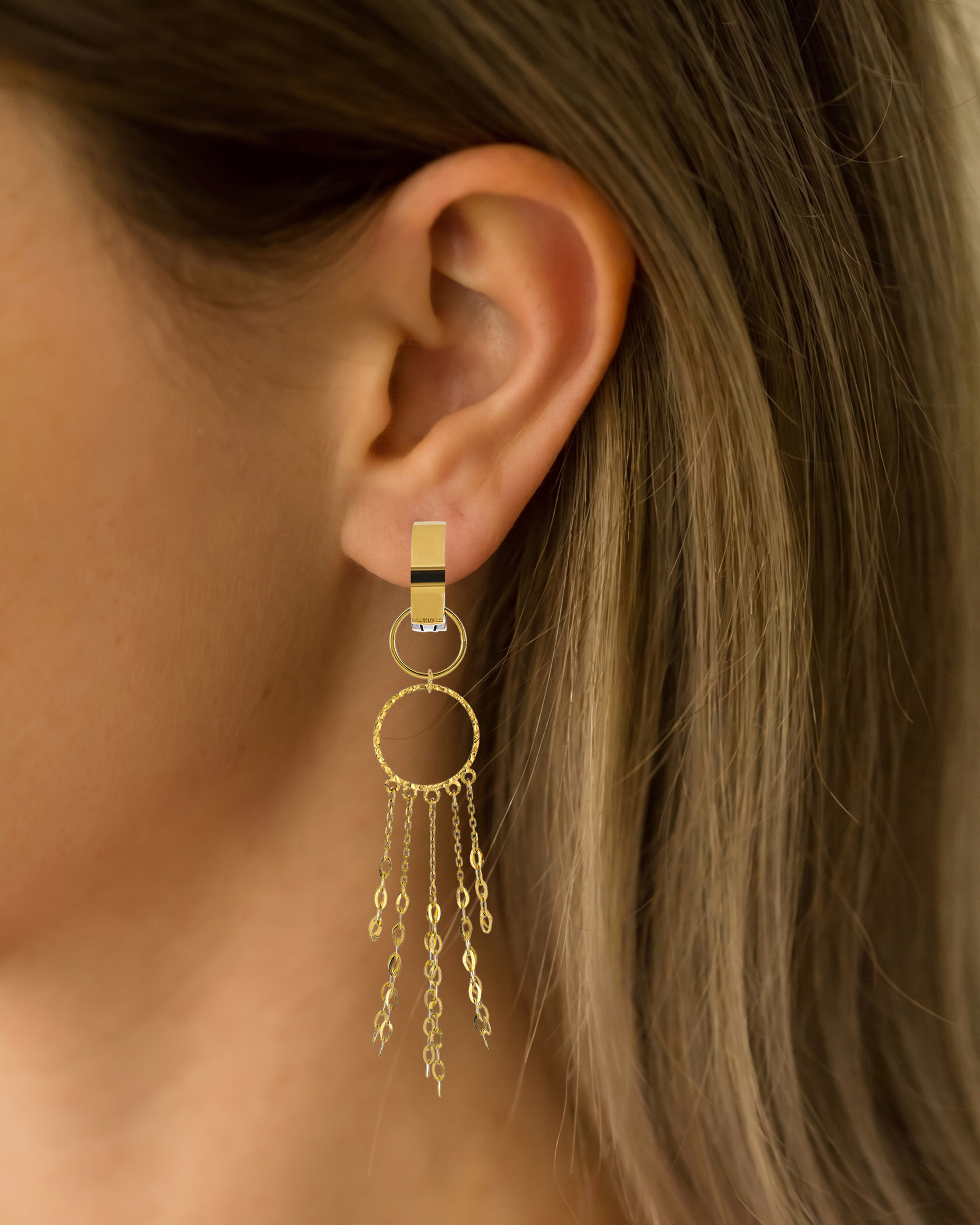 Tassel Dangling Earrings in Two-Tone Gold