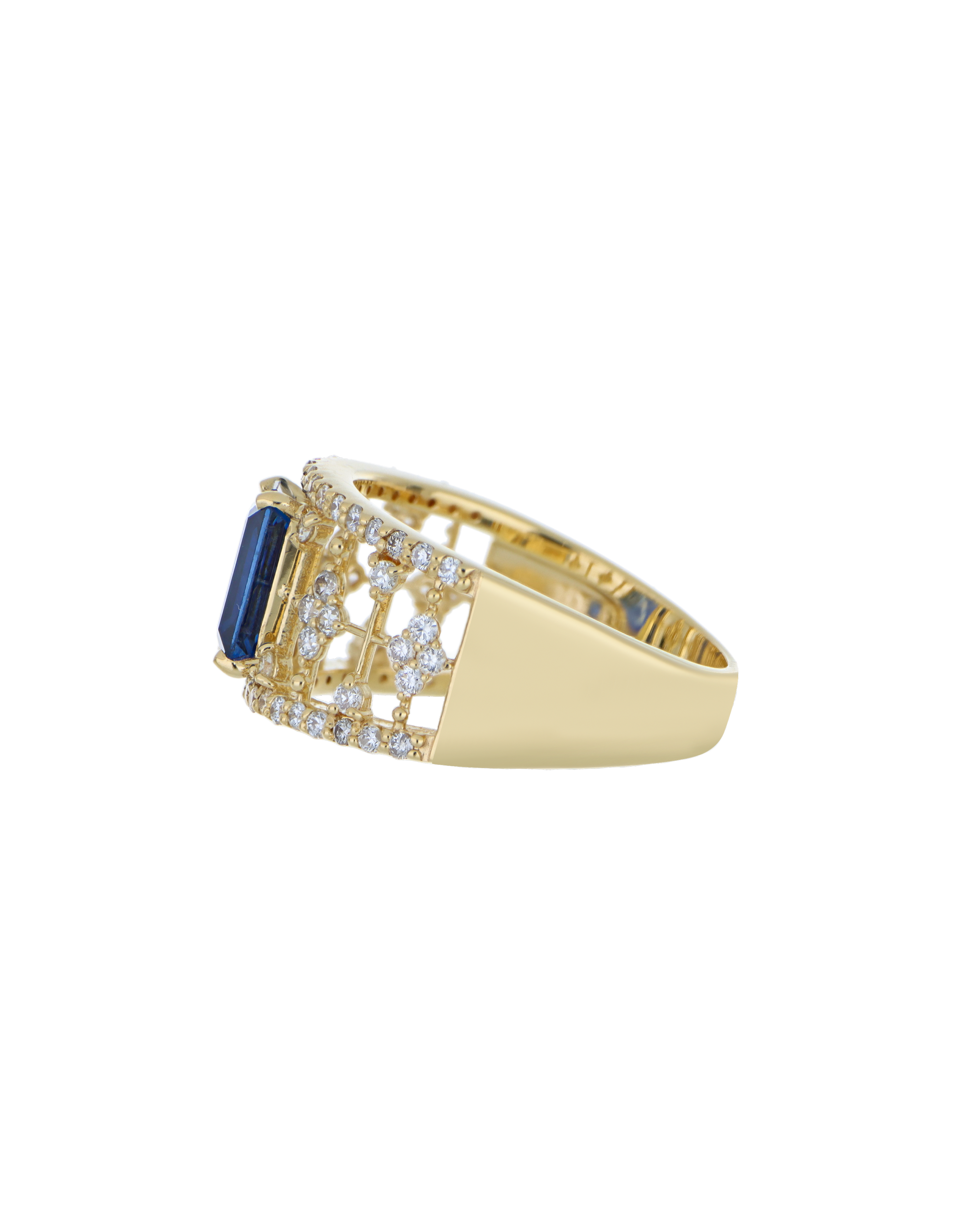 Emerald-Cut Blue Sapphire Ring in Yellow Gold