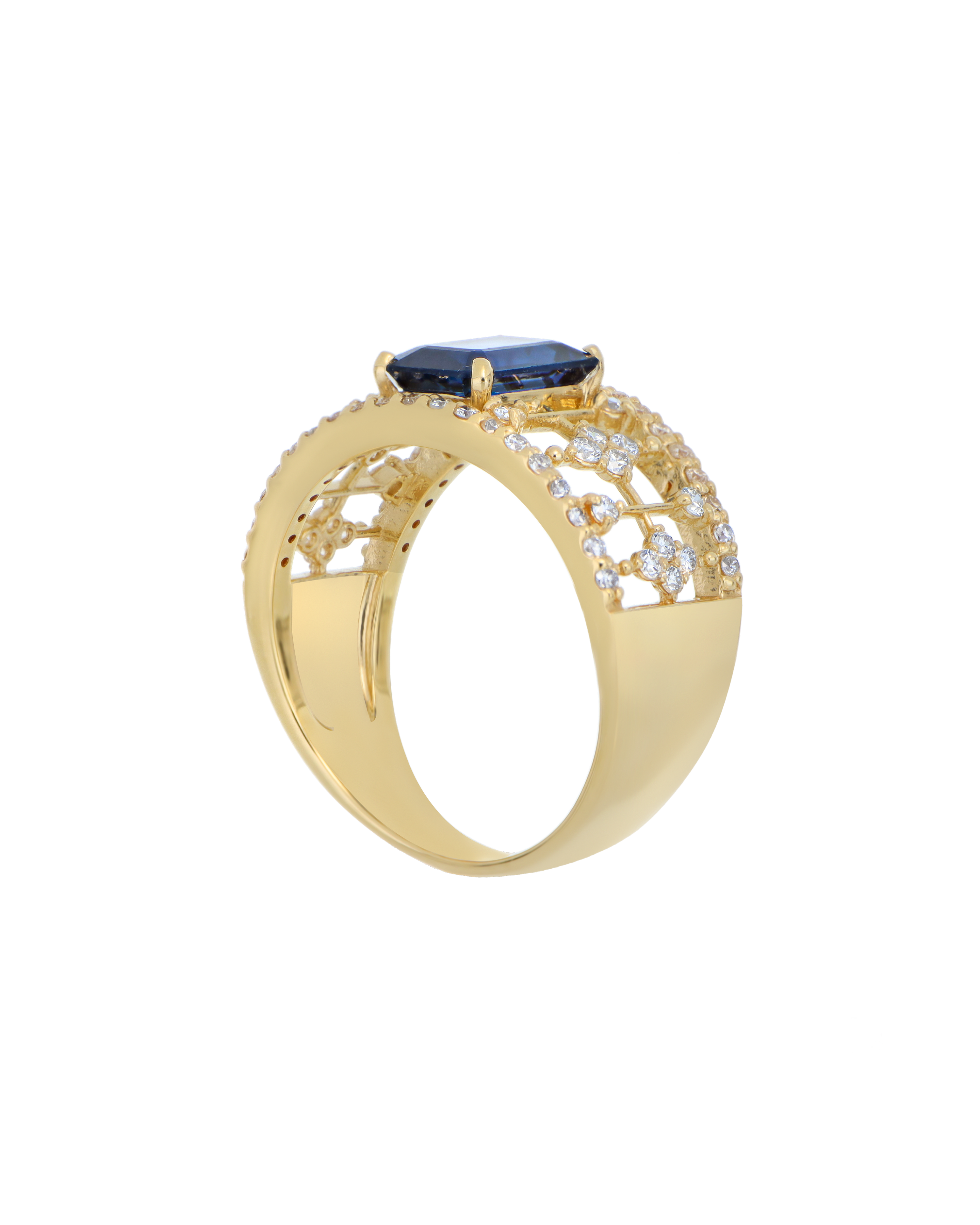 Emerald-Cut Blue Sapphire Ring in Yellow Gold