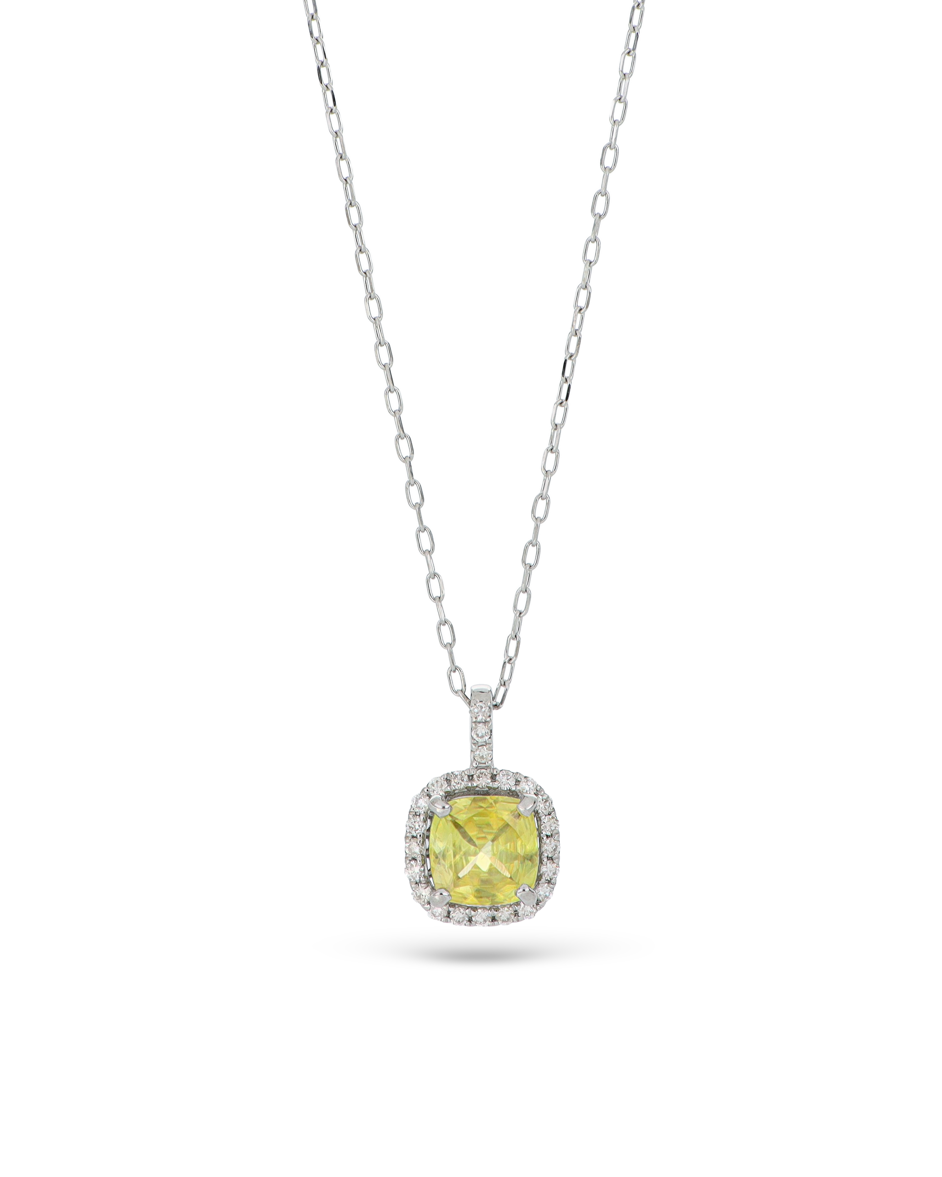 Rare Sphene and Diamond Pendant In Cushion-Cut