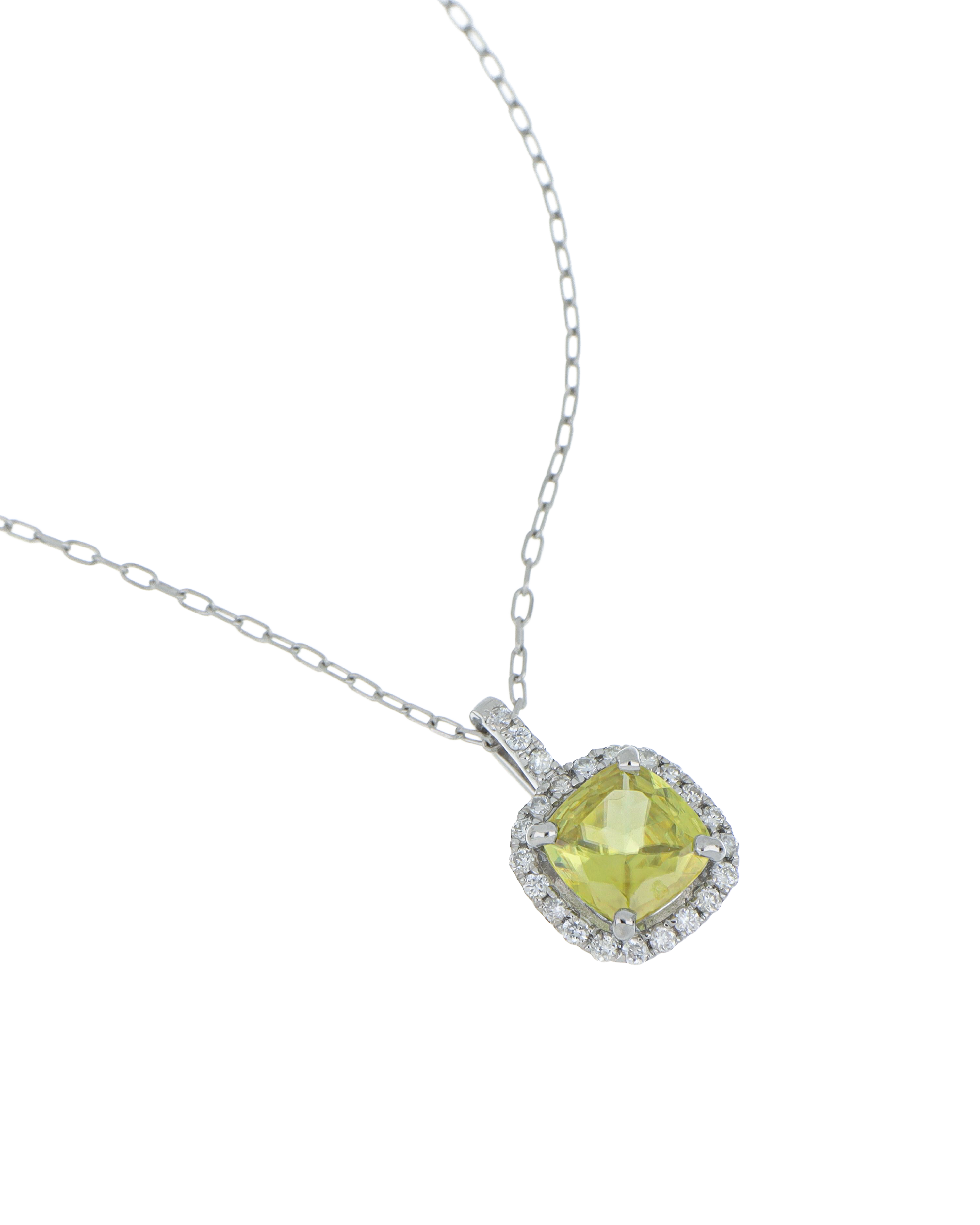 Rare Sphene and Diamond Pendant In Cushion-Cut