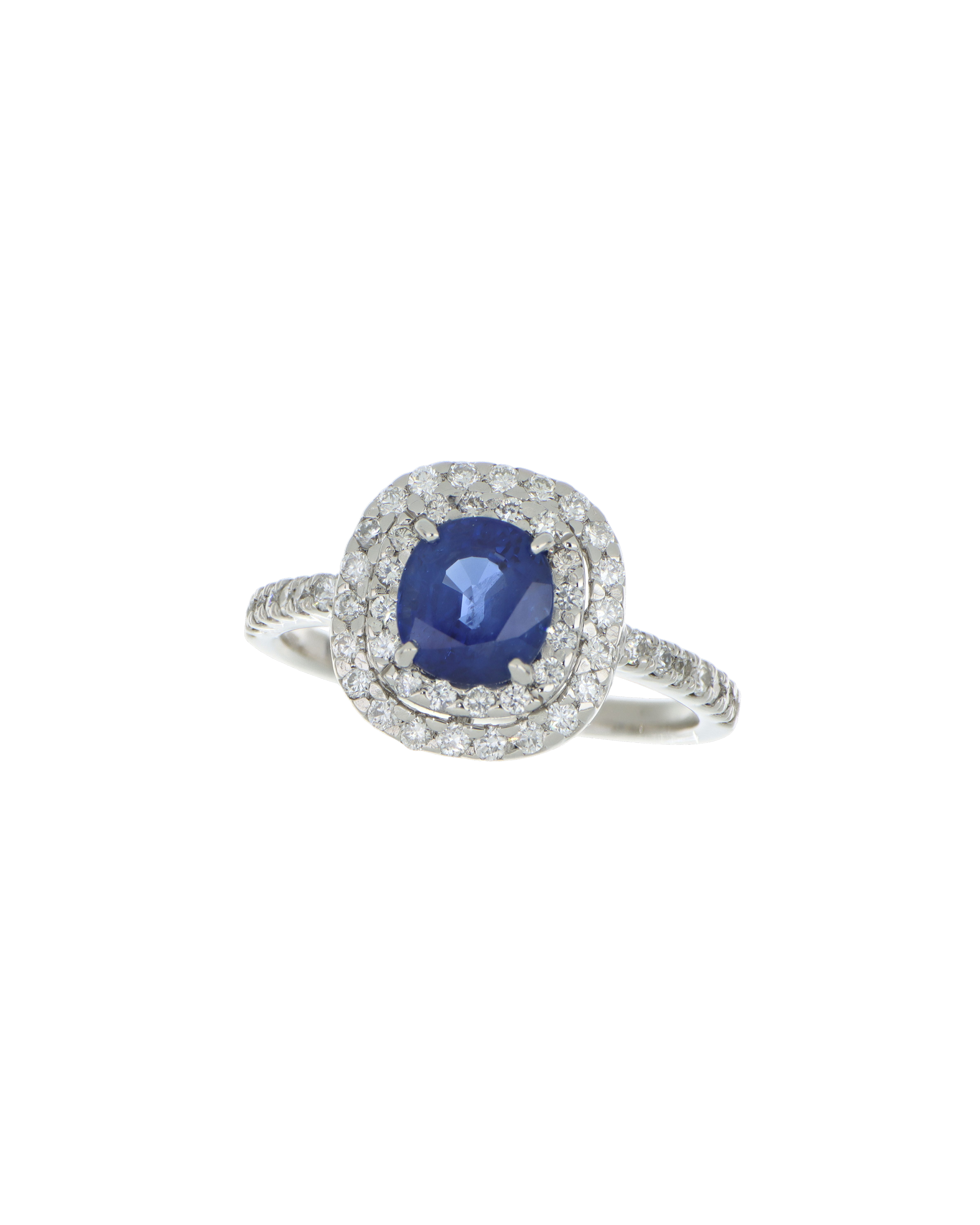 Platinum Blue Sapphire Engagement Ring In Cushion Cut 