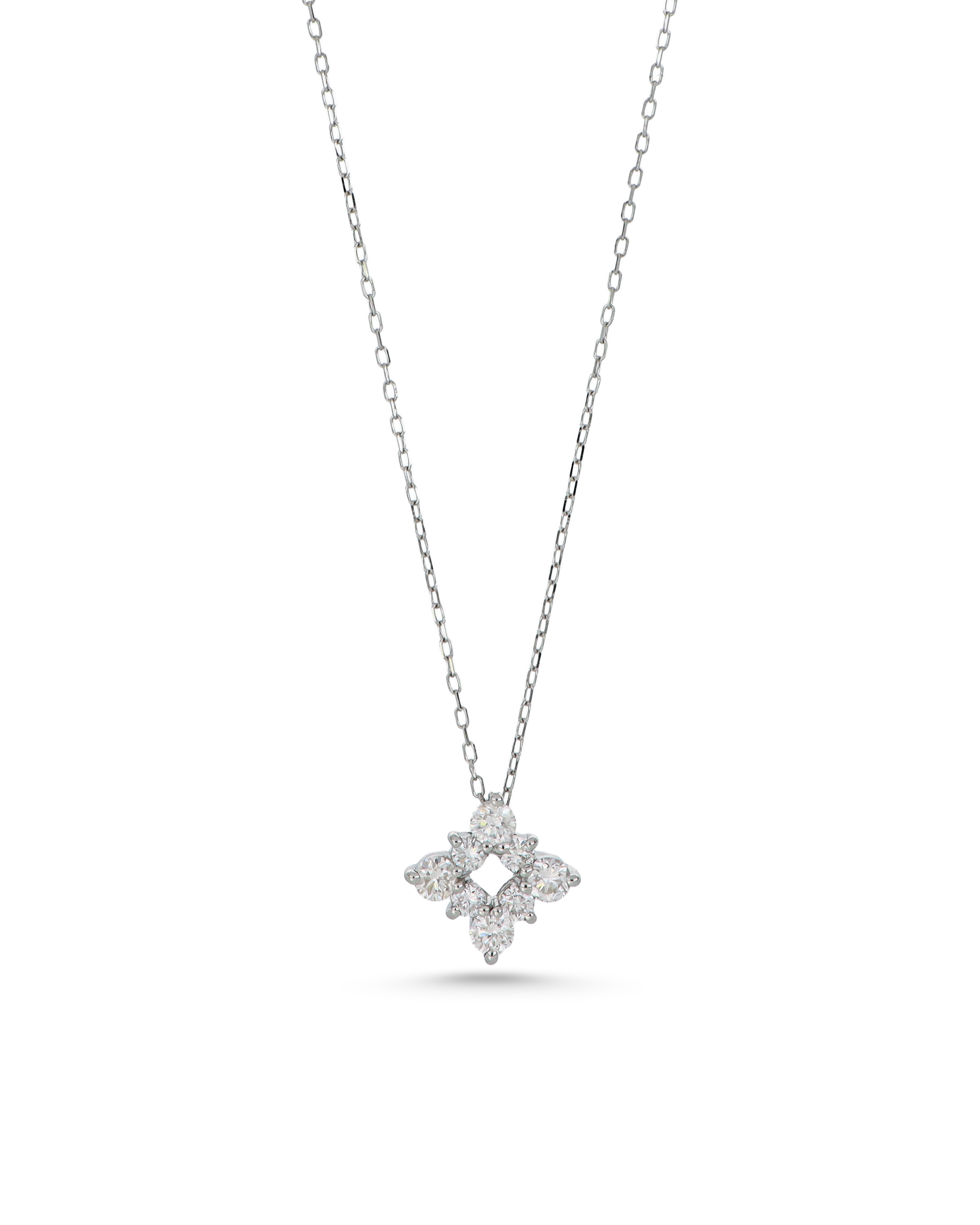 Diamond Flower-Shape Platinum Pendant With Adjustable Chain