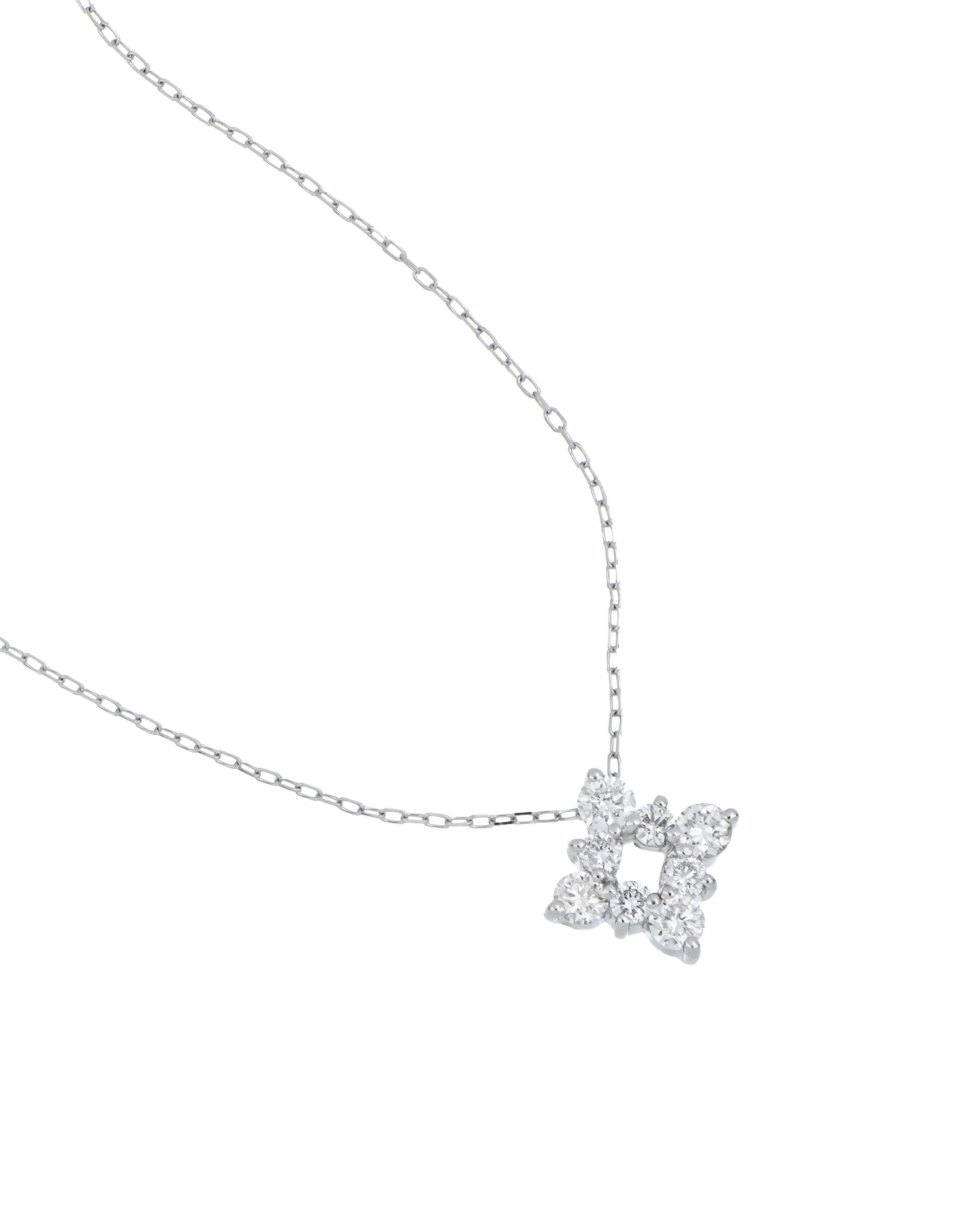 Diamond Flower-Shape Platinum Pendant With Adjustable Chain