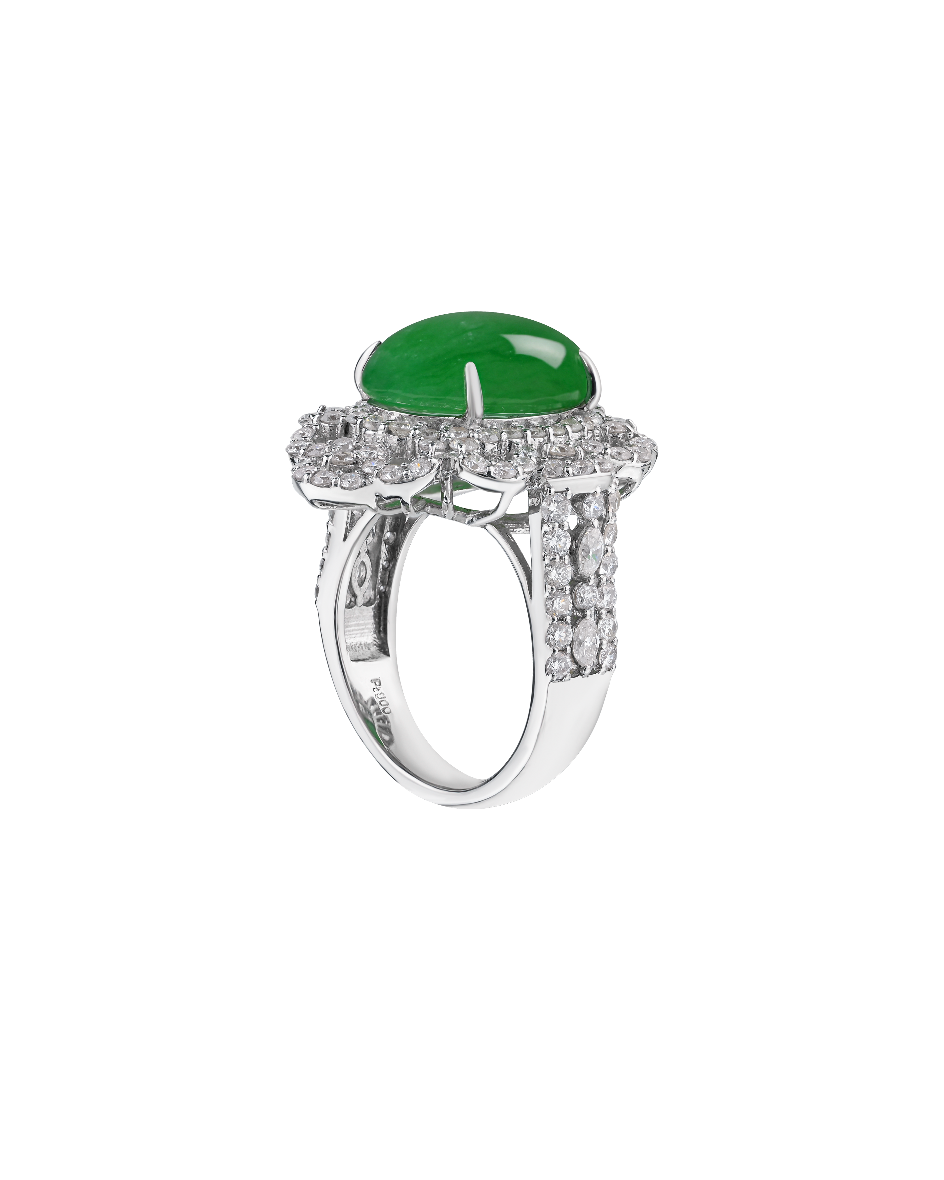 Jade Platinum Ring With Designer Diamond Halo