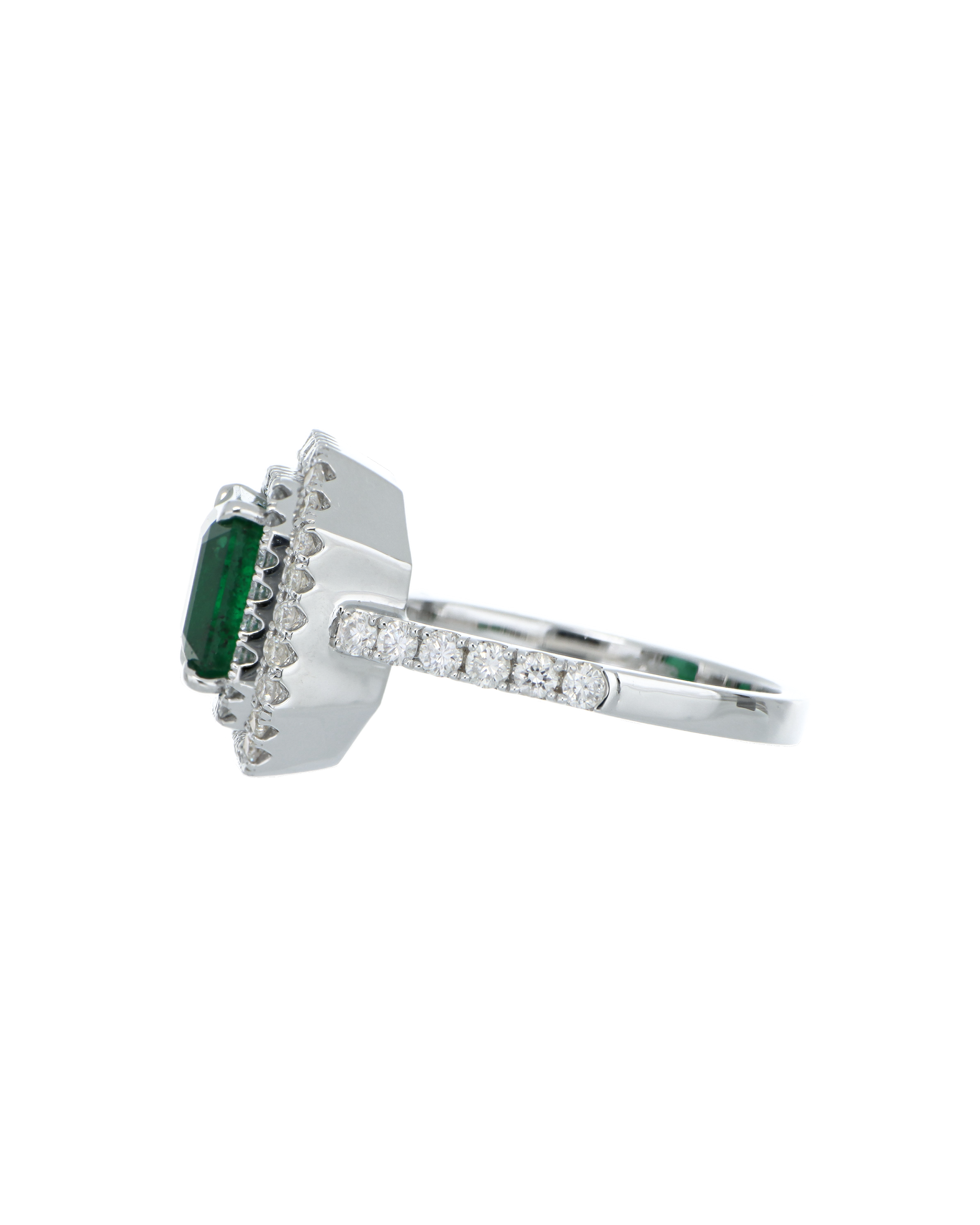 Octagonal Emerald Ring with Double Diamond Halo