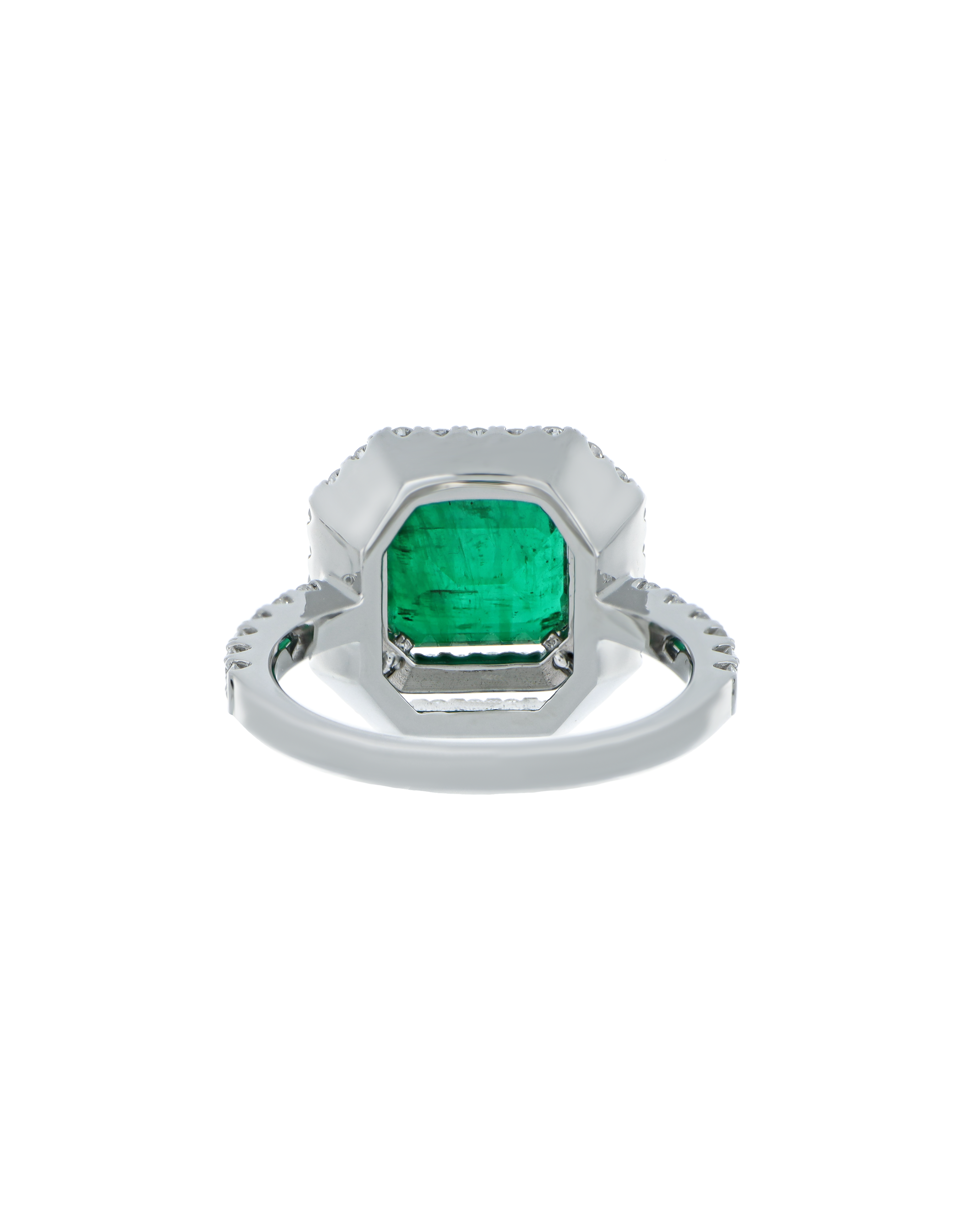 Octagonal Emerald Ring with Double Diamond Halo